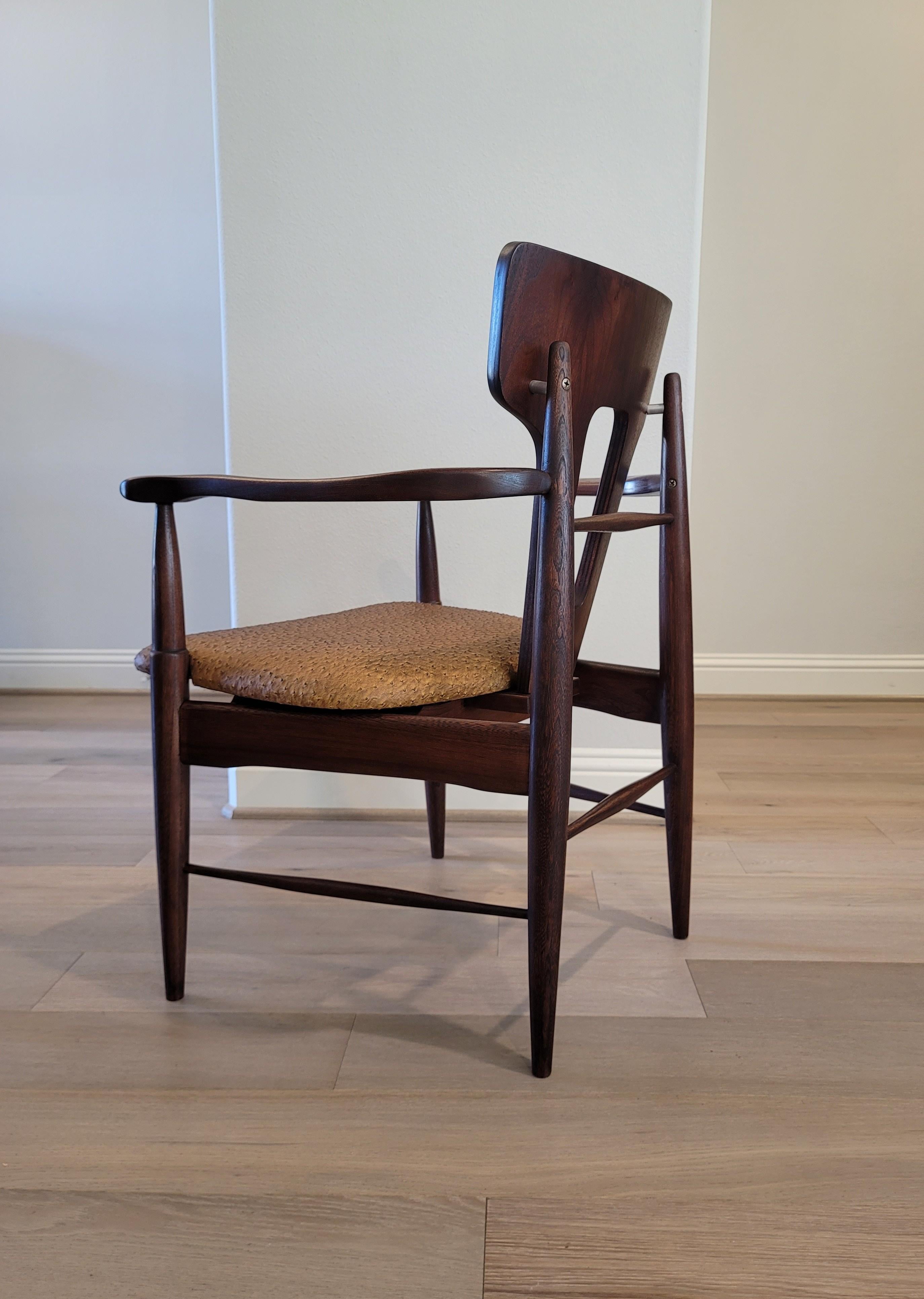 Mid-Century Modern Teak Chair with Ostrich Upholstery  For Sale 14
