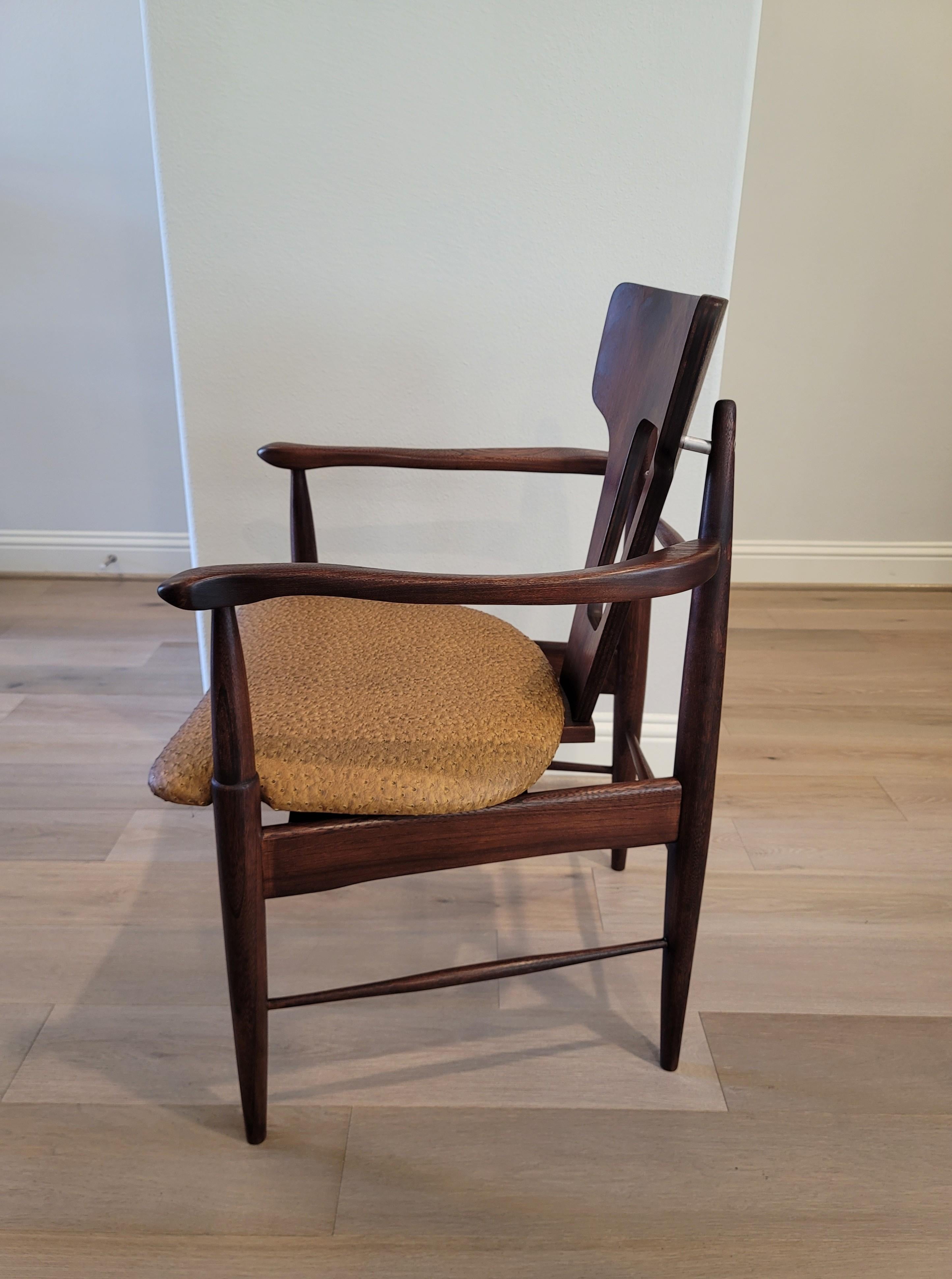Mid-Century Modern Teak Chair with Ostrich Upholstery  In Excellent Condition For Sale In Forney, TX
