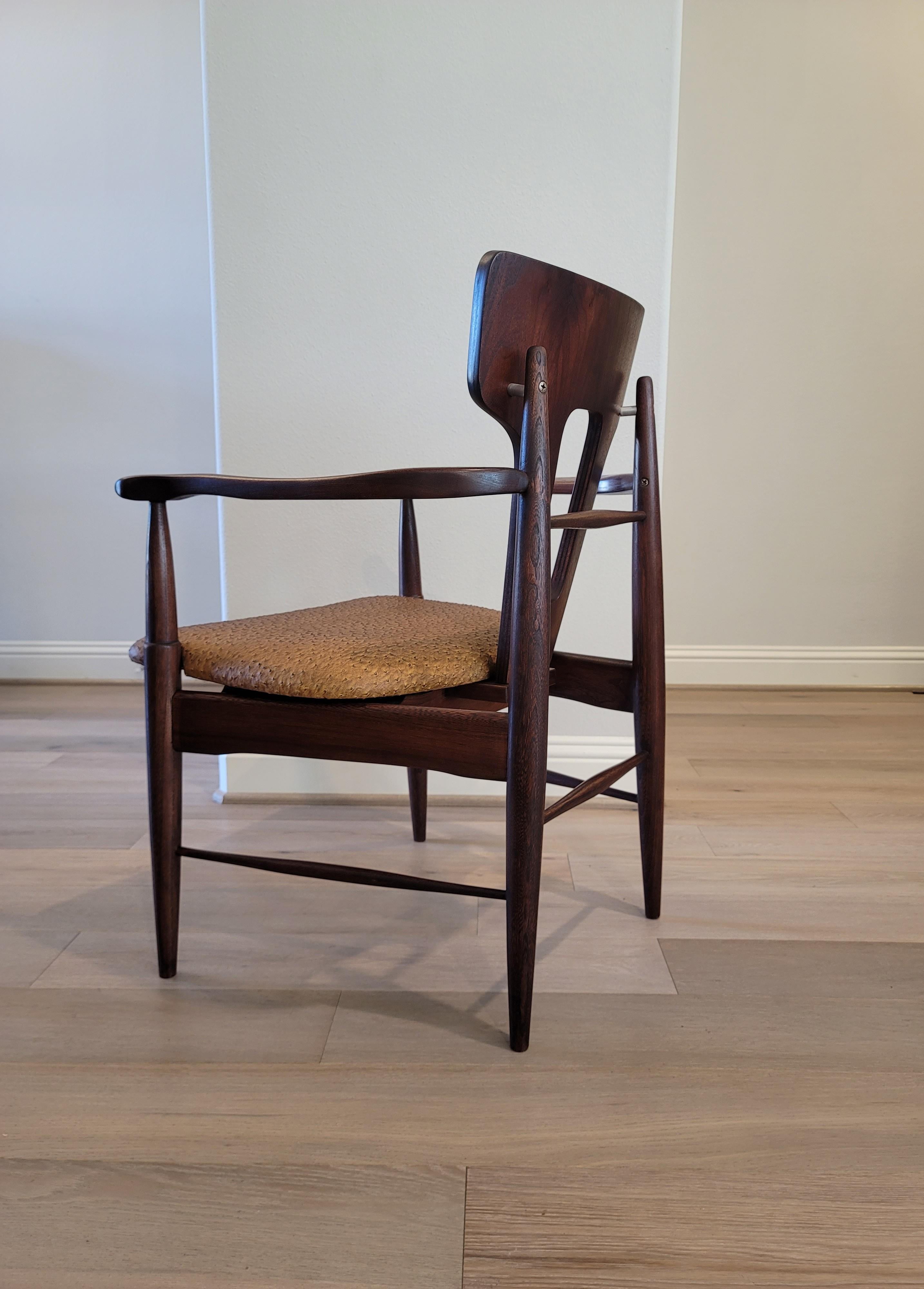 20th Century Mid-Century Modern Teak Chair with Ostrich Upholstery  For Sale