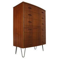 Mid-Century Modern Teak Chest Of 6 Drawers/Tallboy on Hairpin Feet, 1960 Denmark