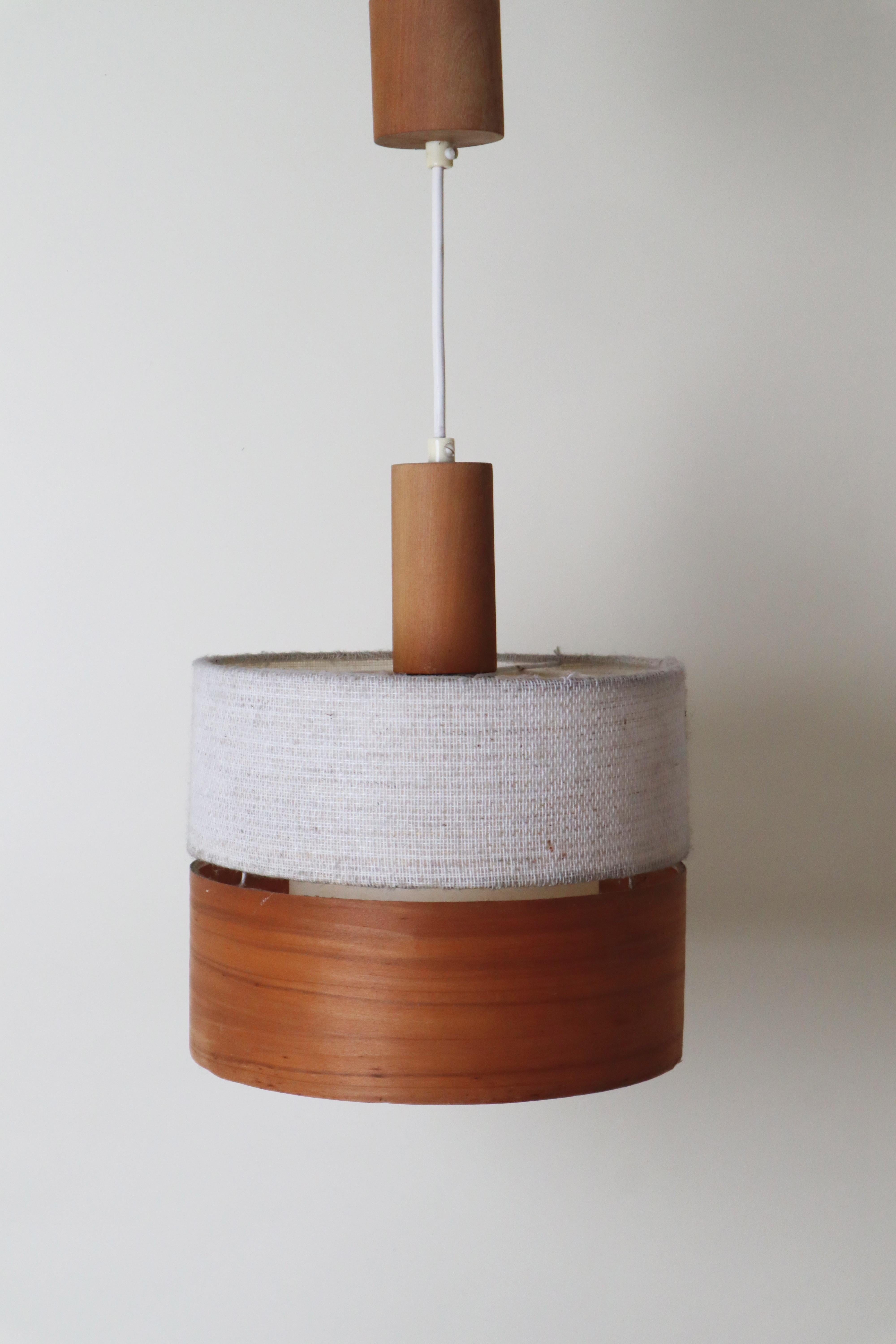 Metà XX secolo Mid-Century Modern Teak, Chipboard & Wool Pendant Lamp in vendita