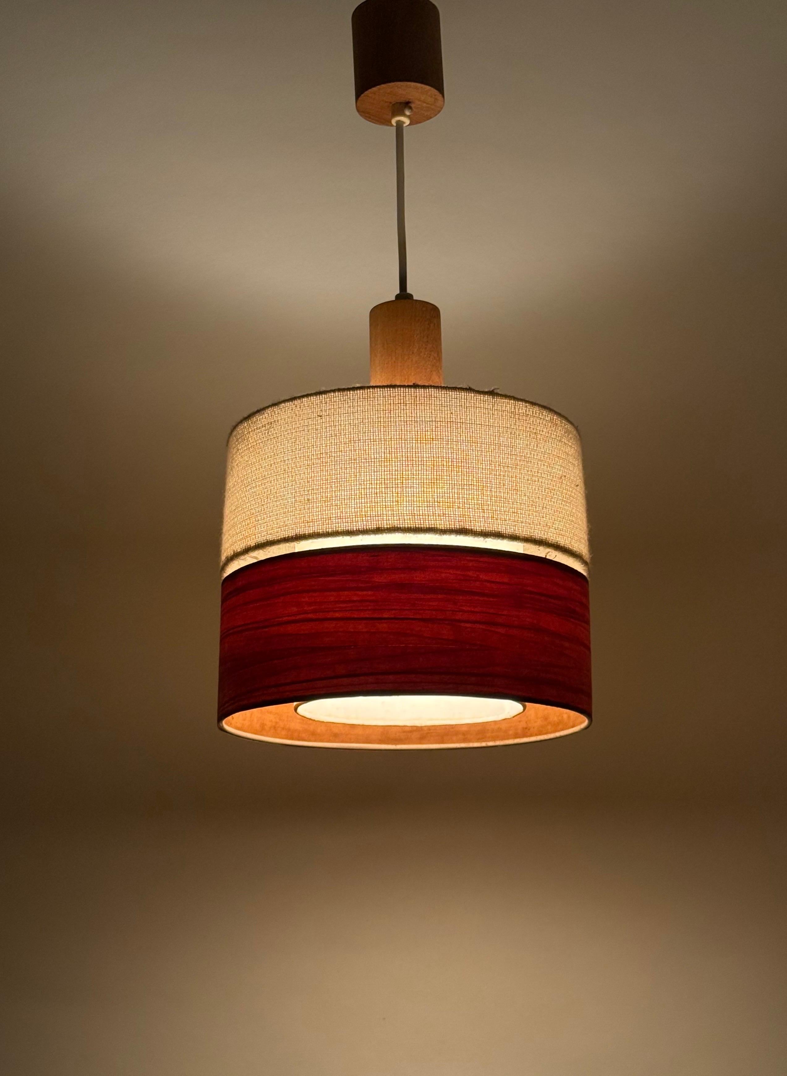 Lana Mid-Century Modern Teak, Chipboard & Wool Pendant Lamp in vendita