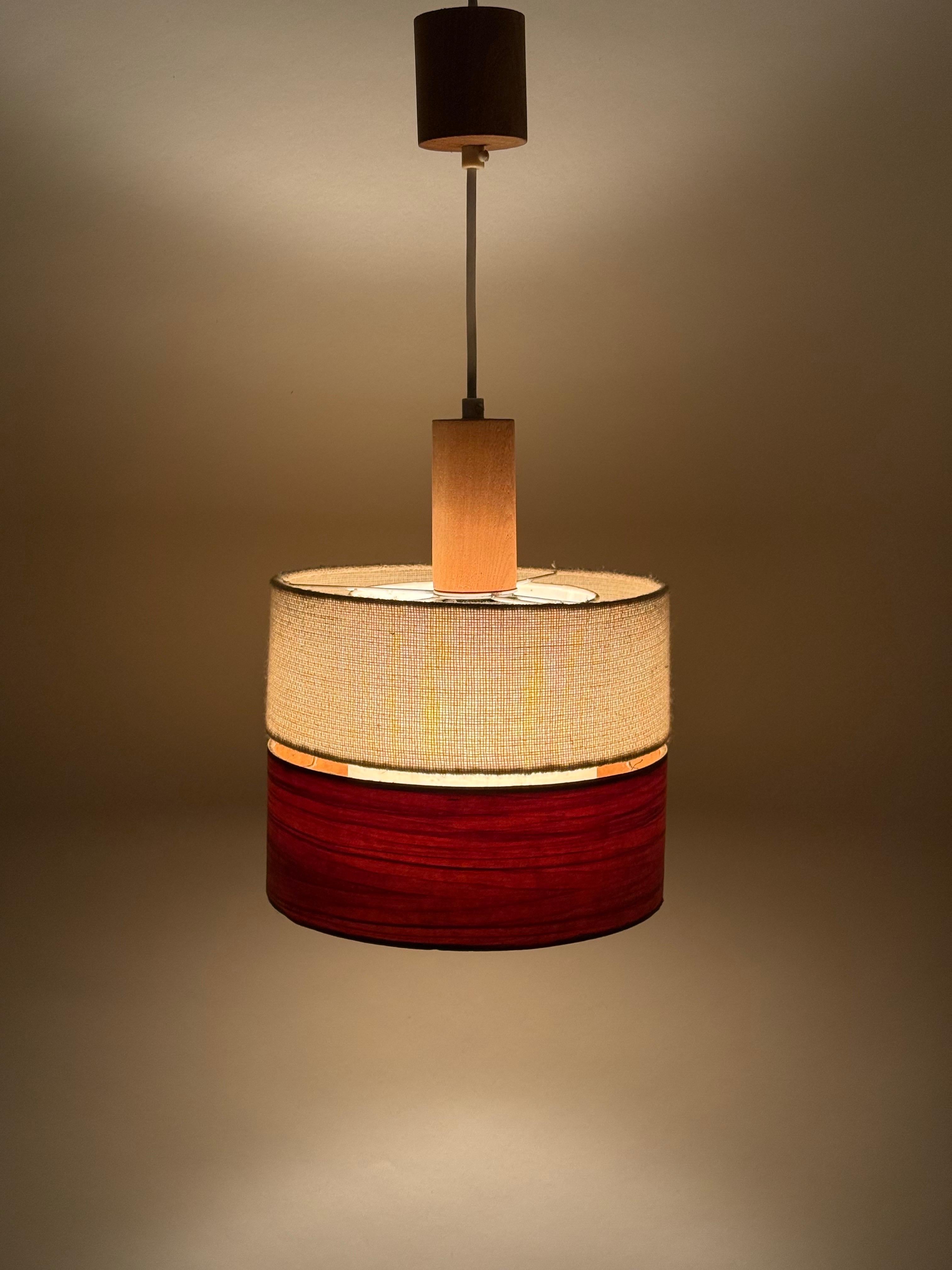 Mid-Century Modern Teak, Chipboard & Wool Pendant Lamp in vendita 1