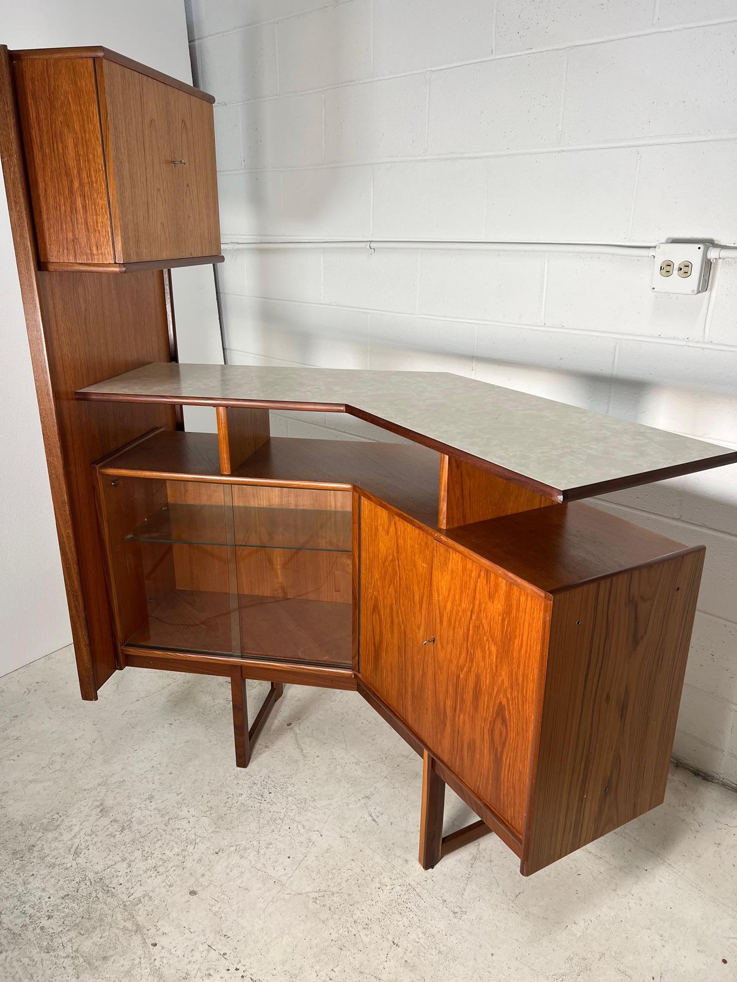 Mid Century Modern Teak Cocktail Home Dry Bar With Side Panel By Turnidge 5