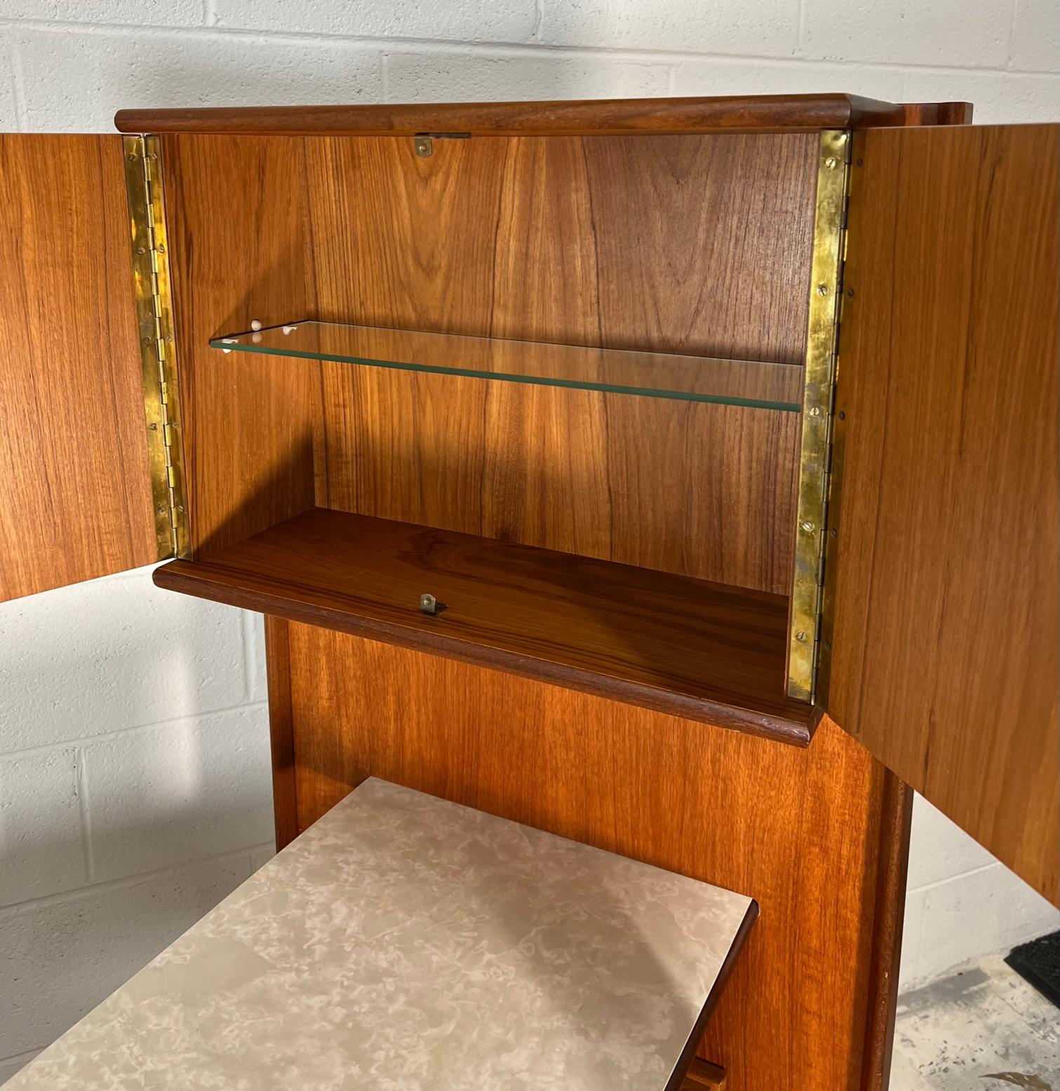 British Mid Century Modern Teak Cocktail Home Dry Bar With Side Panel By Turnidge