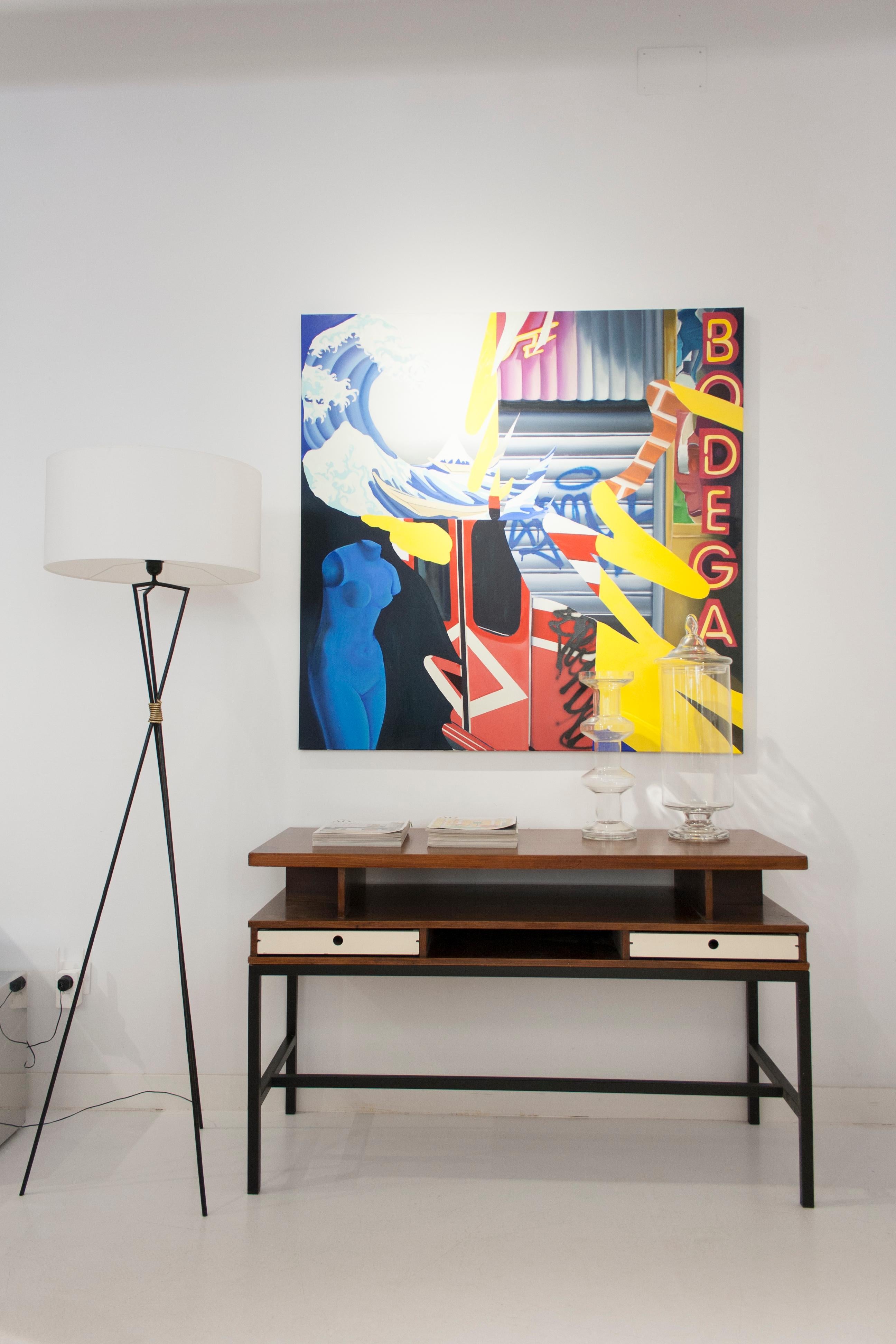 Mid-Century Modern Teak Console Table with White Lacquered Drawers, Italy, 1960 In Good Condition For Sale In Madrid, ES