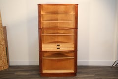 Mid-Century Modern Teak Corner Cabinet with Tambour Doors and Slide Out Table