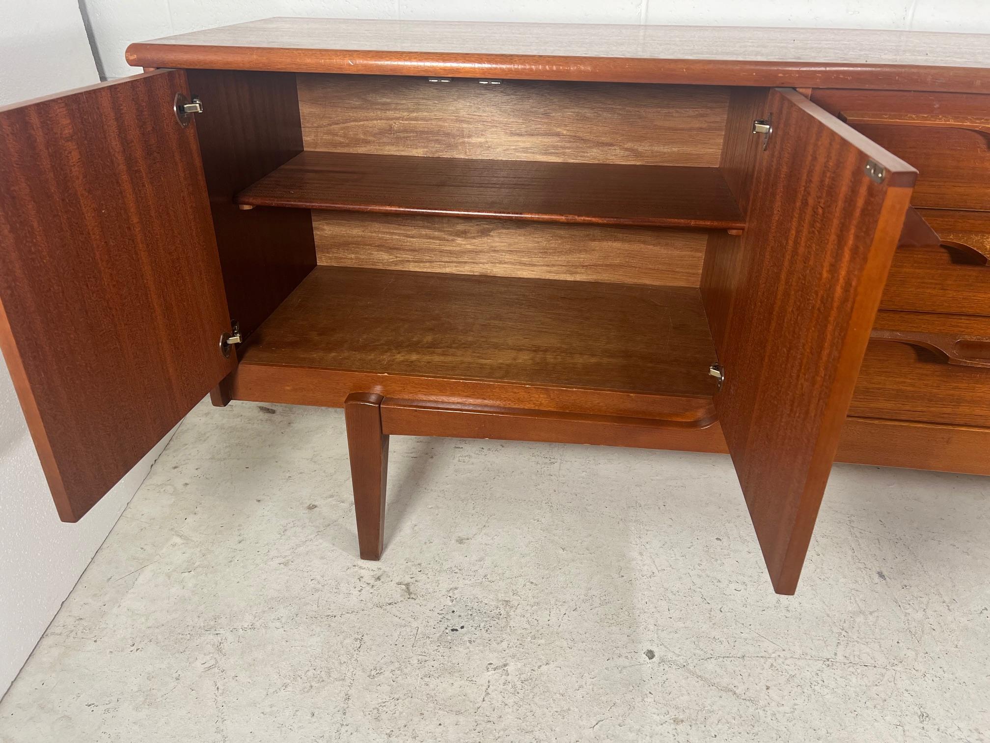 Veneer Mid Century Modern Teak Credenza By Jentique Made In England For Sale