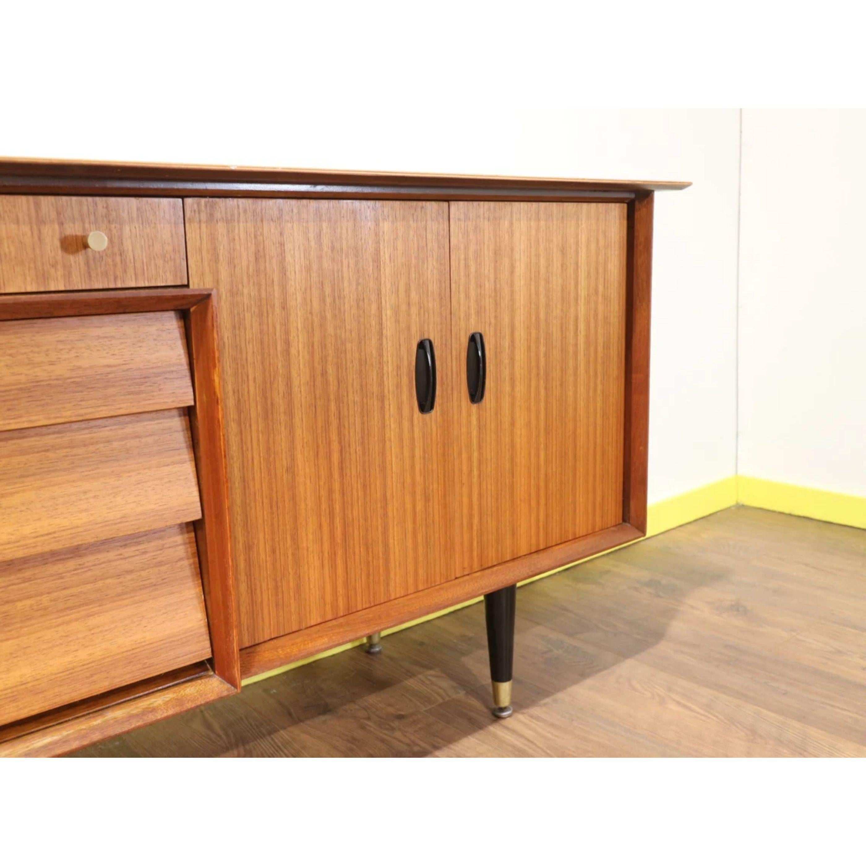 English Mid Century Modern Teak Credenza Sideboard by Beautility Danish Vintage Design