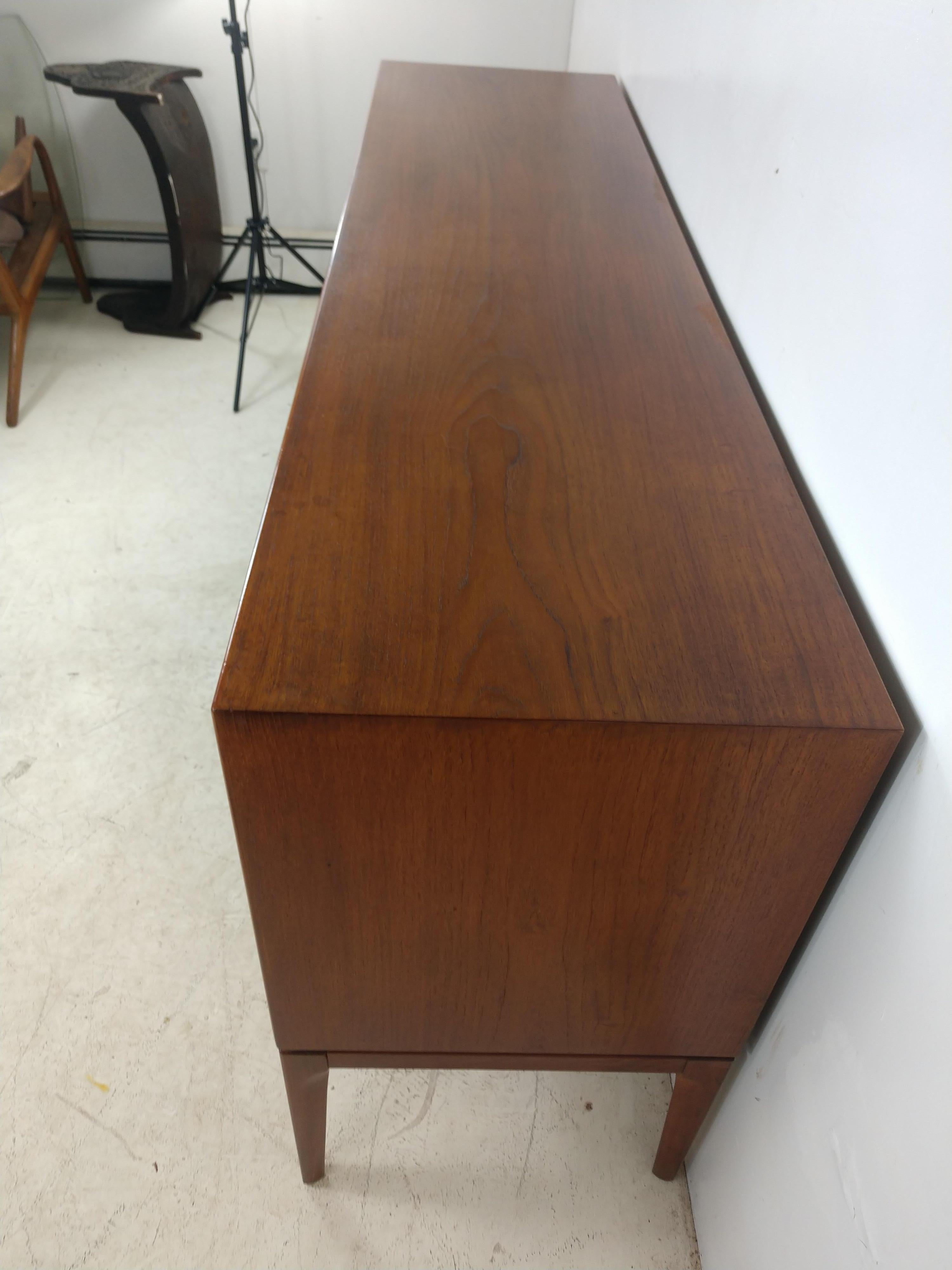 Lacquered Mid-Century Modern Teak Credenza with Tambour Doors by John Stuart