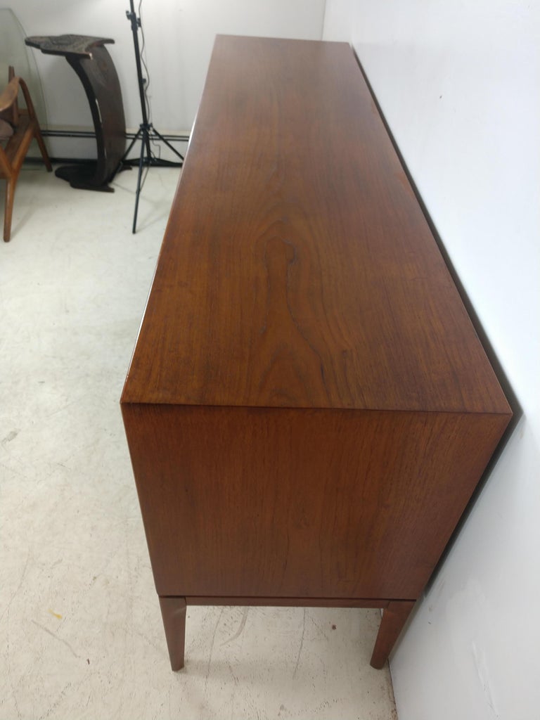 Lacquered Mid-Century Modern Teak Credenza with Tambour Doors by John Stuart For Sale