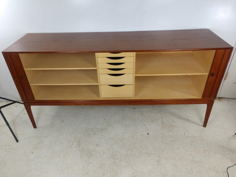 Mid-20th Century Mid-Century Modern Teak Credenza with Tambour Doors by John Stuart For Sale