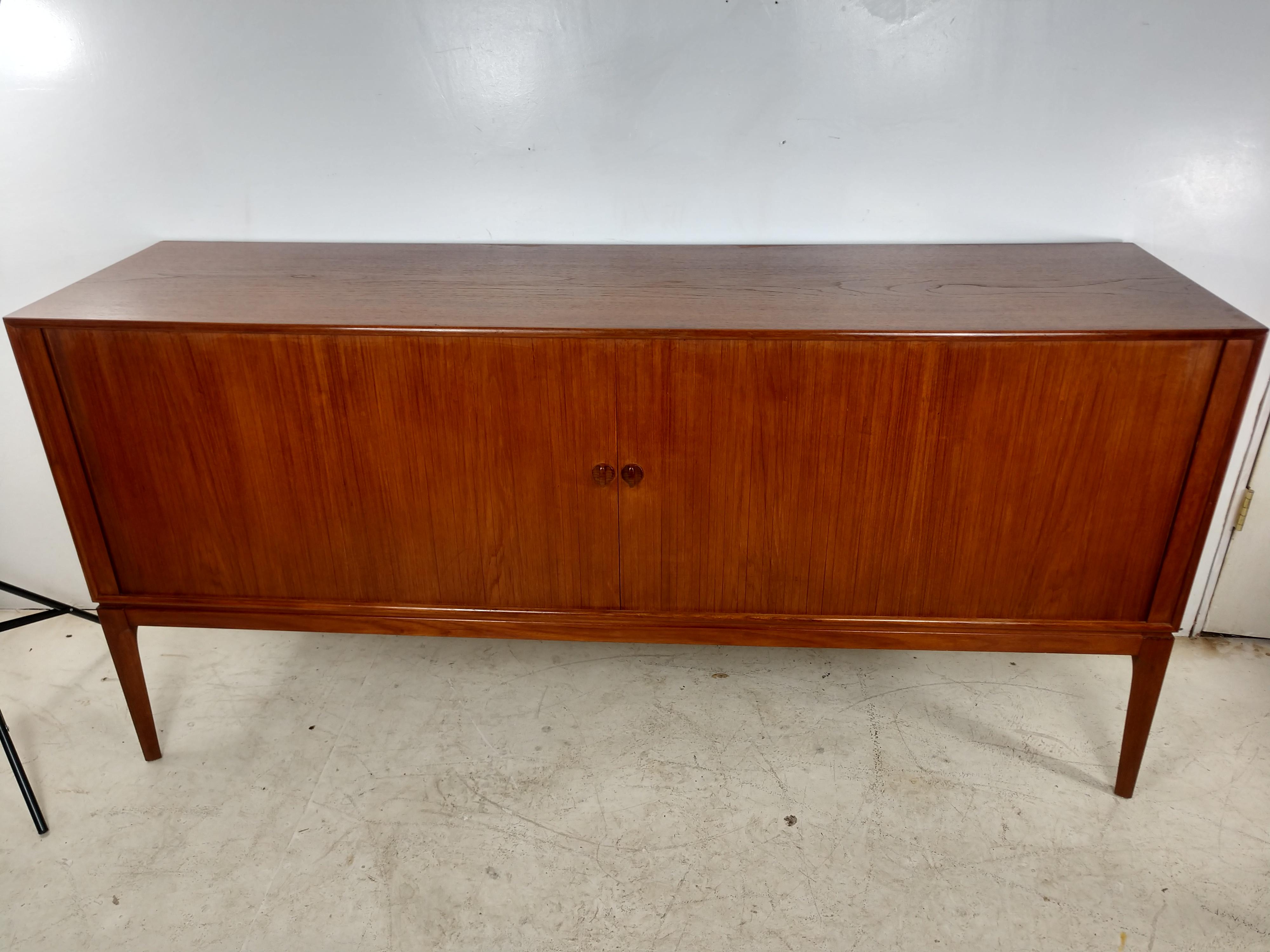 Mid-Century Modern Teak Credenza with Tambour Doors by John Stuart 2