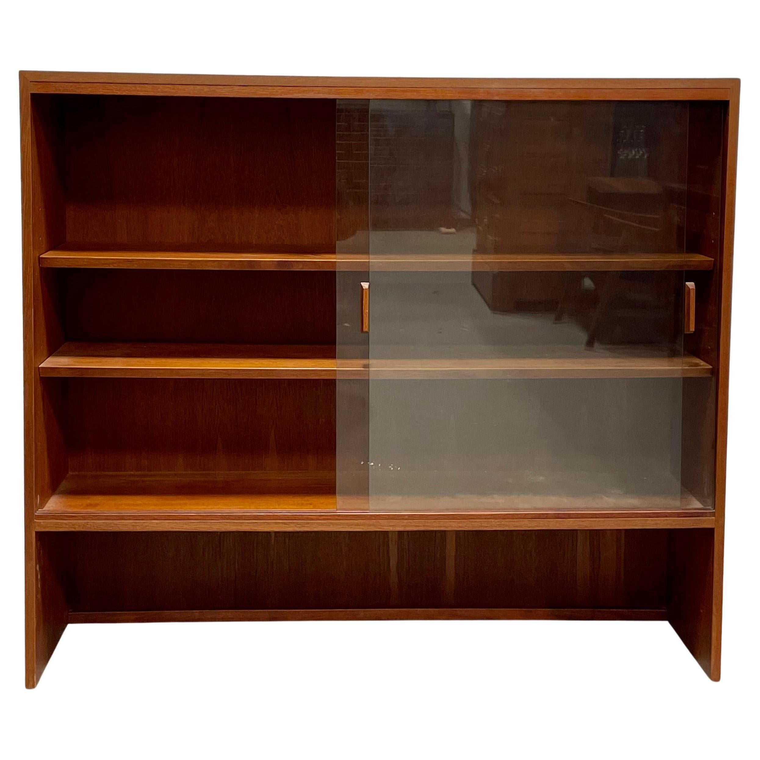 Danish teak MidCentury Modern Bookcase Credenza Hutch Two Glass Doors For Sale at