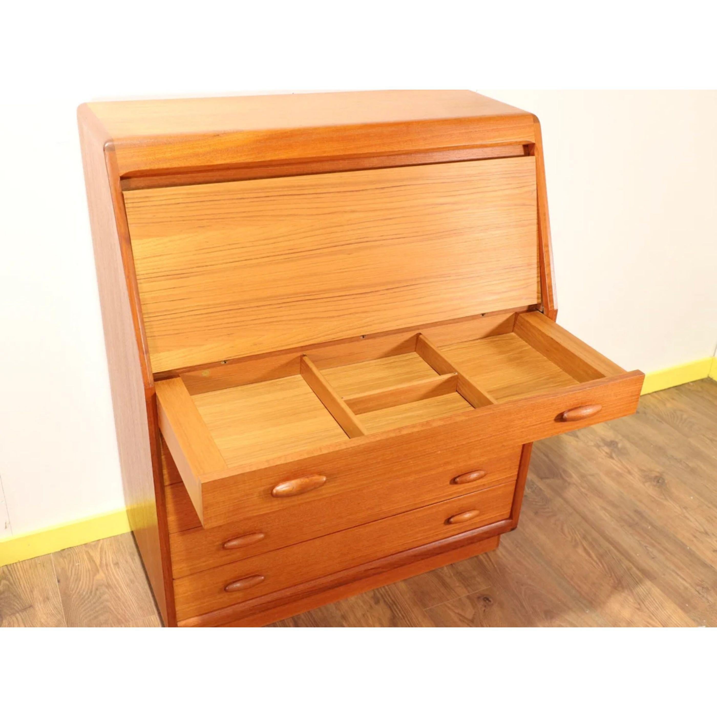 20th Century Mid Century Modern Teak Danish Bureau Secretaire by Dyrlund Work Desk Vintage