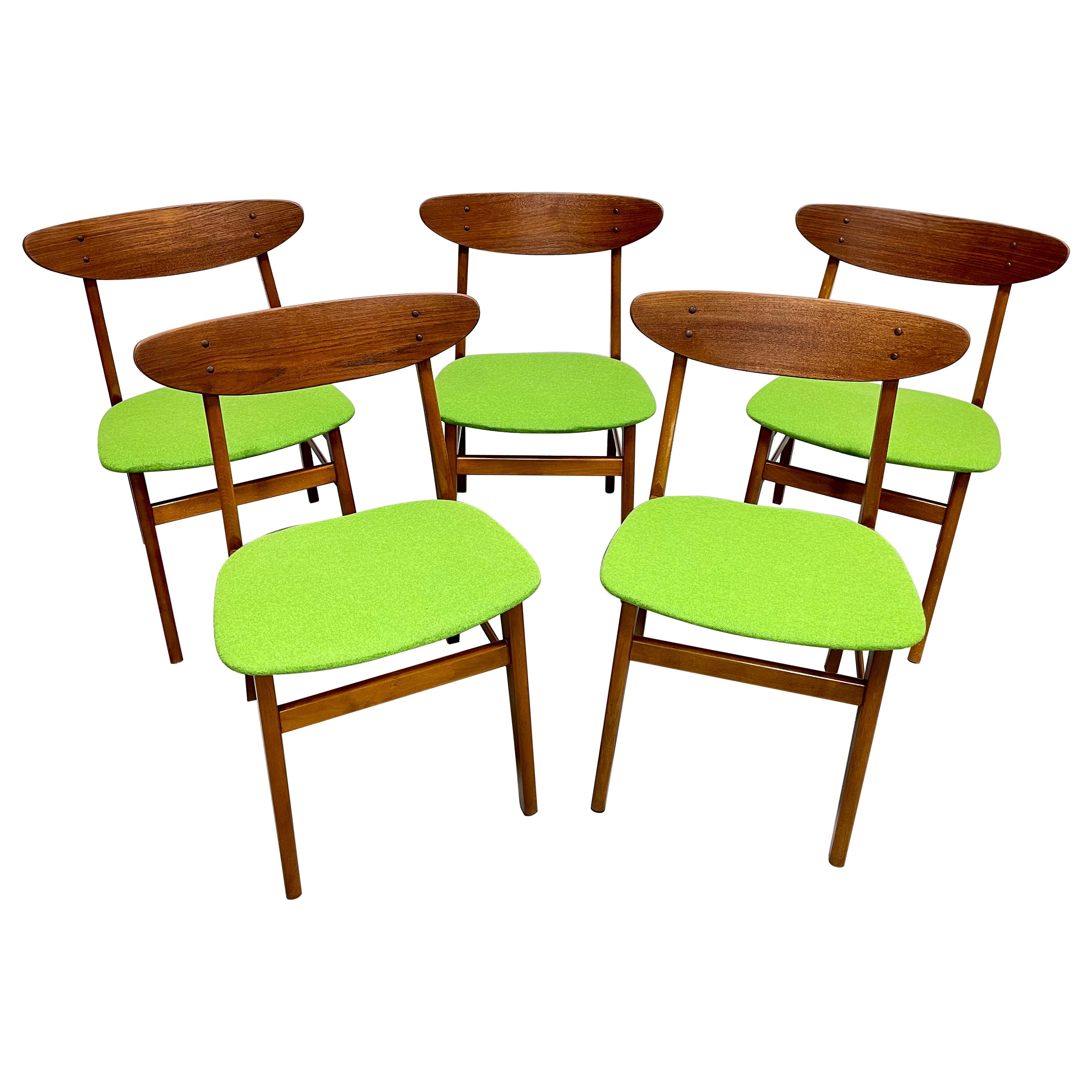 SILLAS DE COMEDOR danesas de teca MODERNAS de mediados de siglo por Farstrup Mobler, juego de cinco