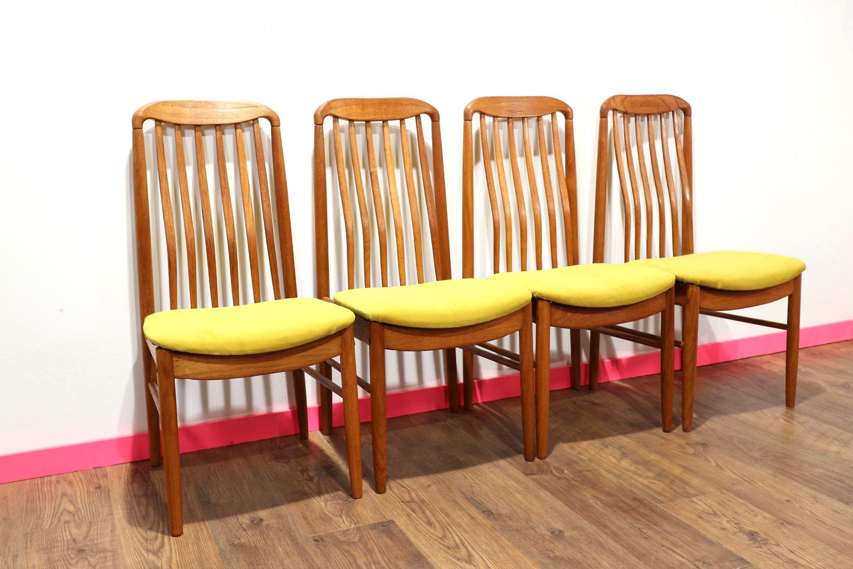 Mid-Century Modern Teak Danish Dining Chairs x 4 by Benni Linden in Yellow 2