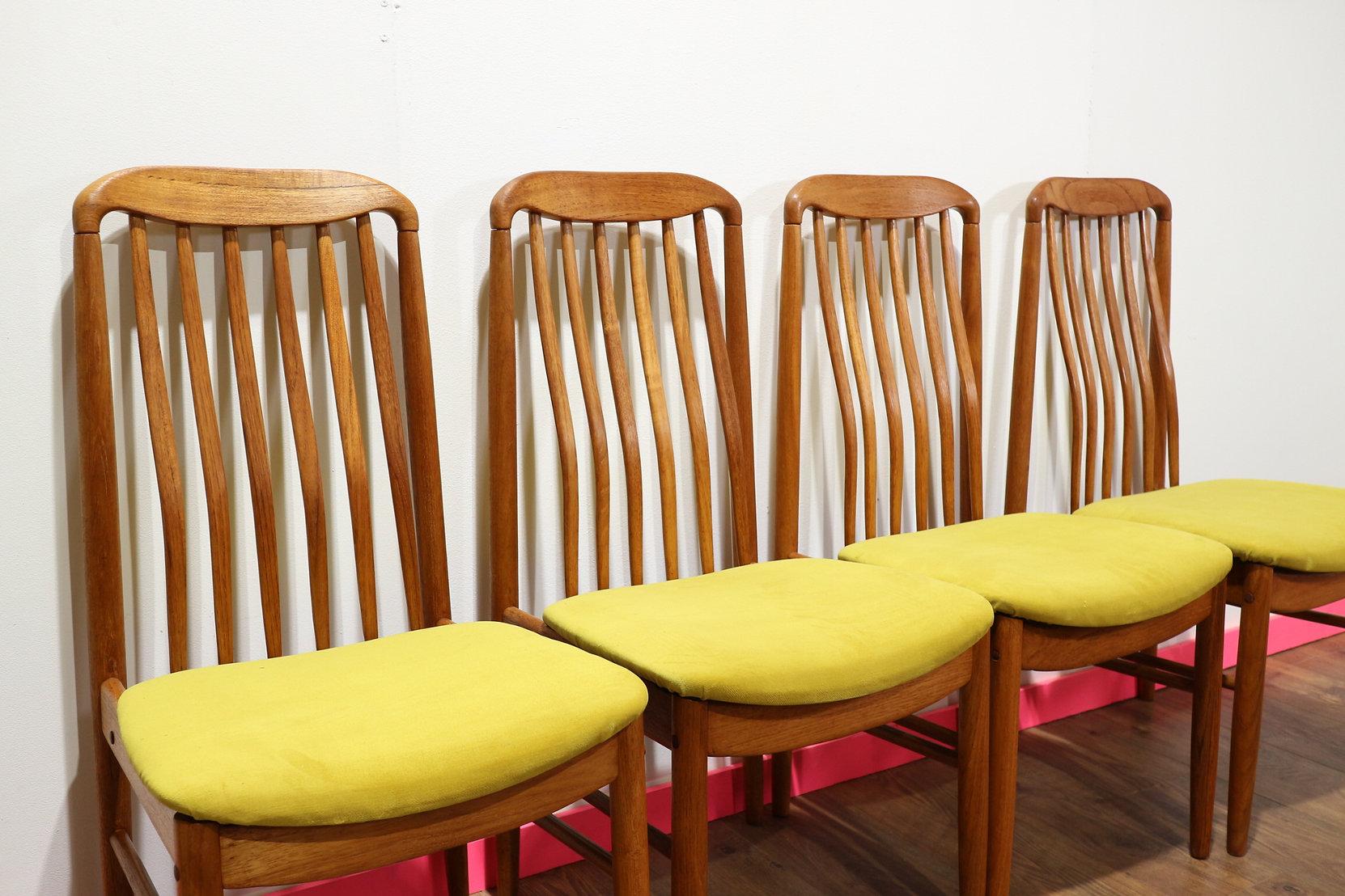 Mid-Century Modern Teak Danish Dining Chairs x 4 by Benni Linden in Yellow 3