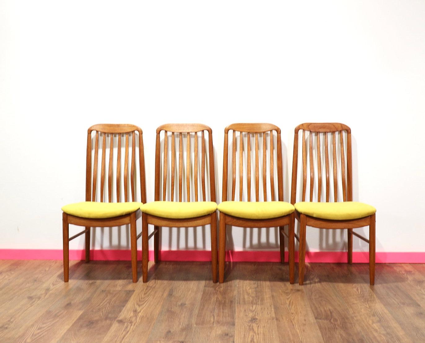 Mid-Century Modern Teak Danish Dining Chairs x 4 by Benni Linden in Yellow 4