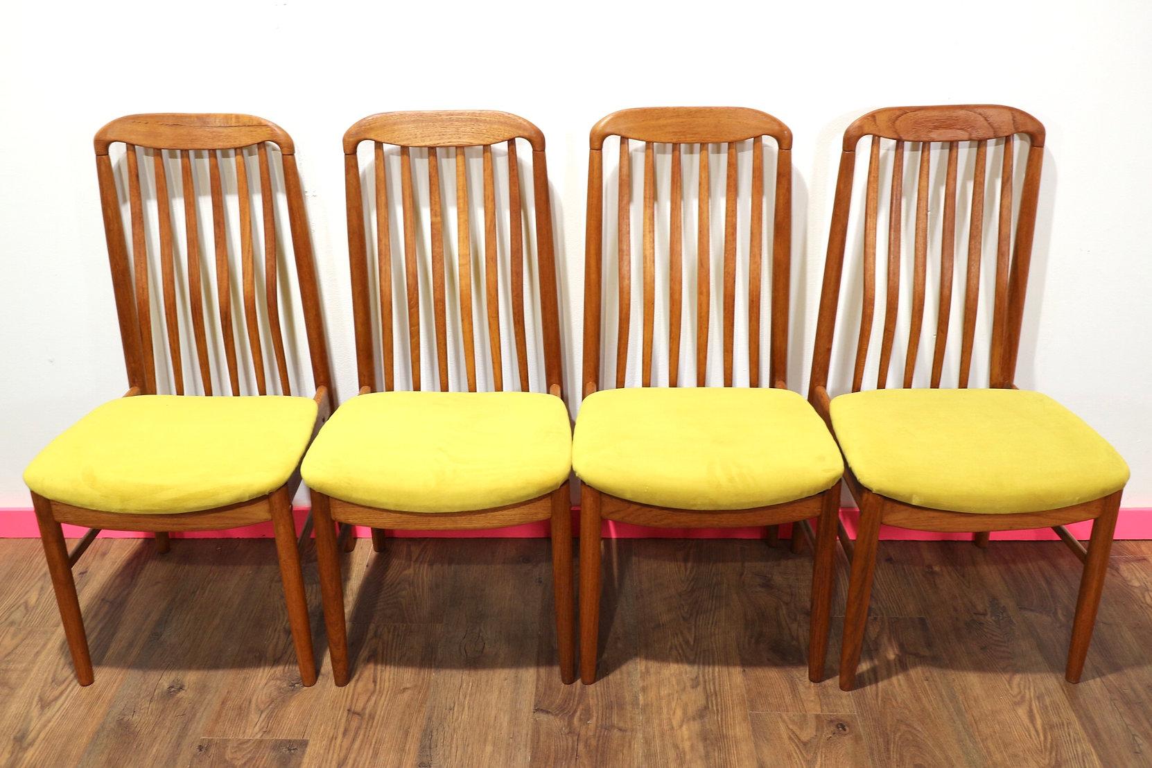 Mid-Century Modern Teak Danish Dining Chairs x 4 by Benni Linden in Yellow 5