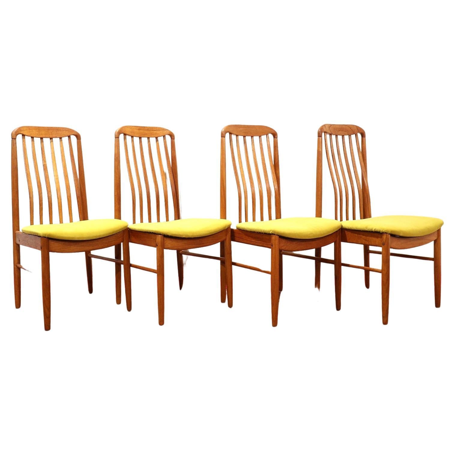 Mid-Century Modern Teak Danish Dining Chairs x 4 by Benni Linden in Yellow