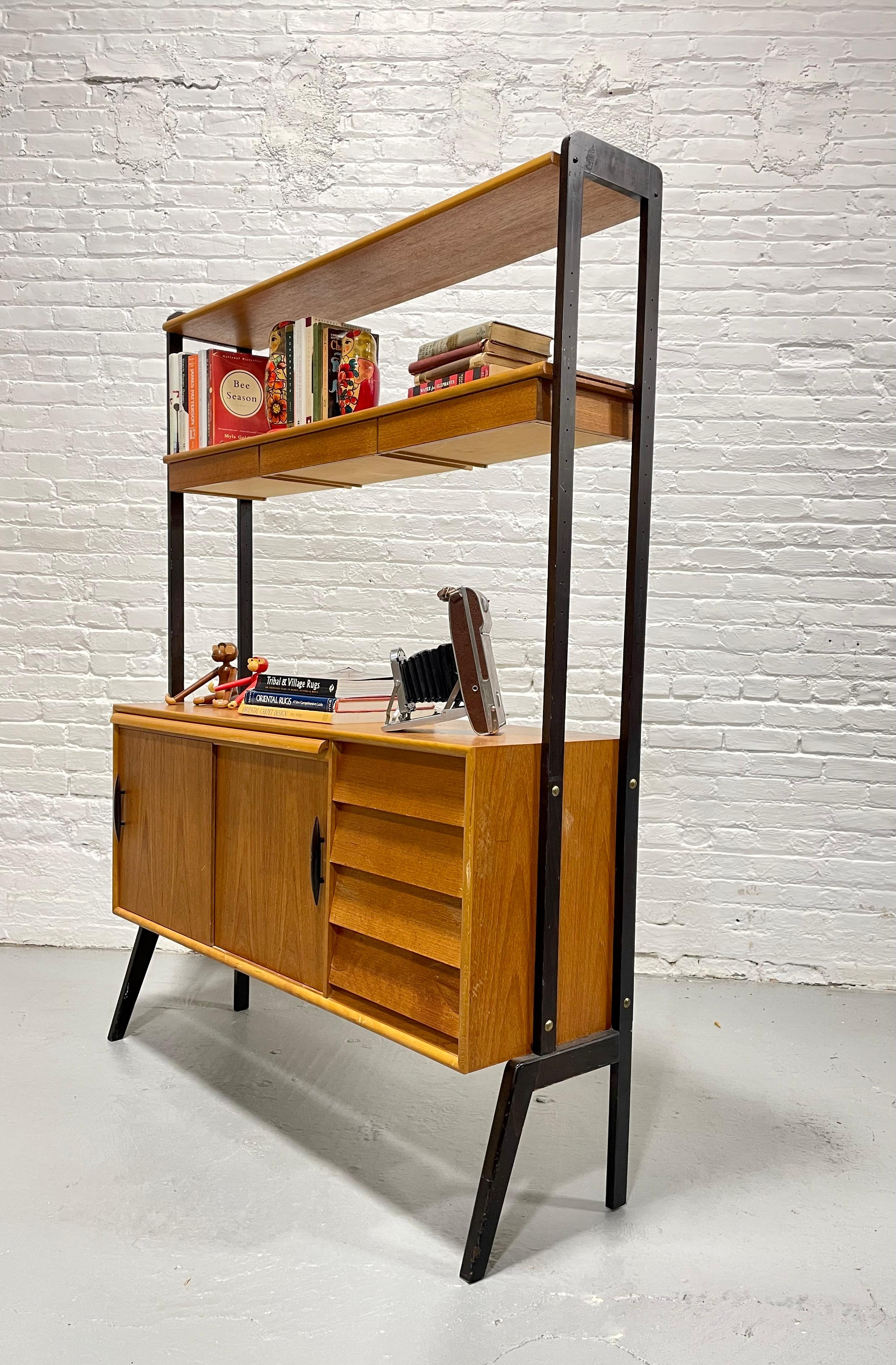 Mid Century MODERN Teak Danish Free Standing Bookcase + Pull Out Desk / WALL UNI For Sale 8