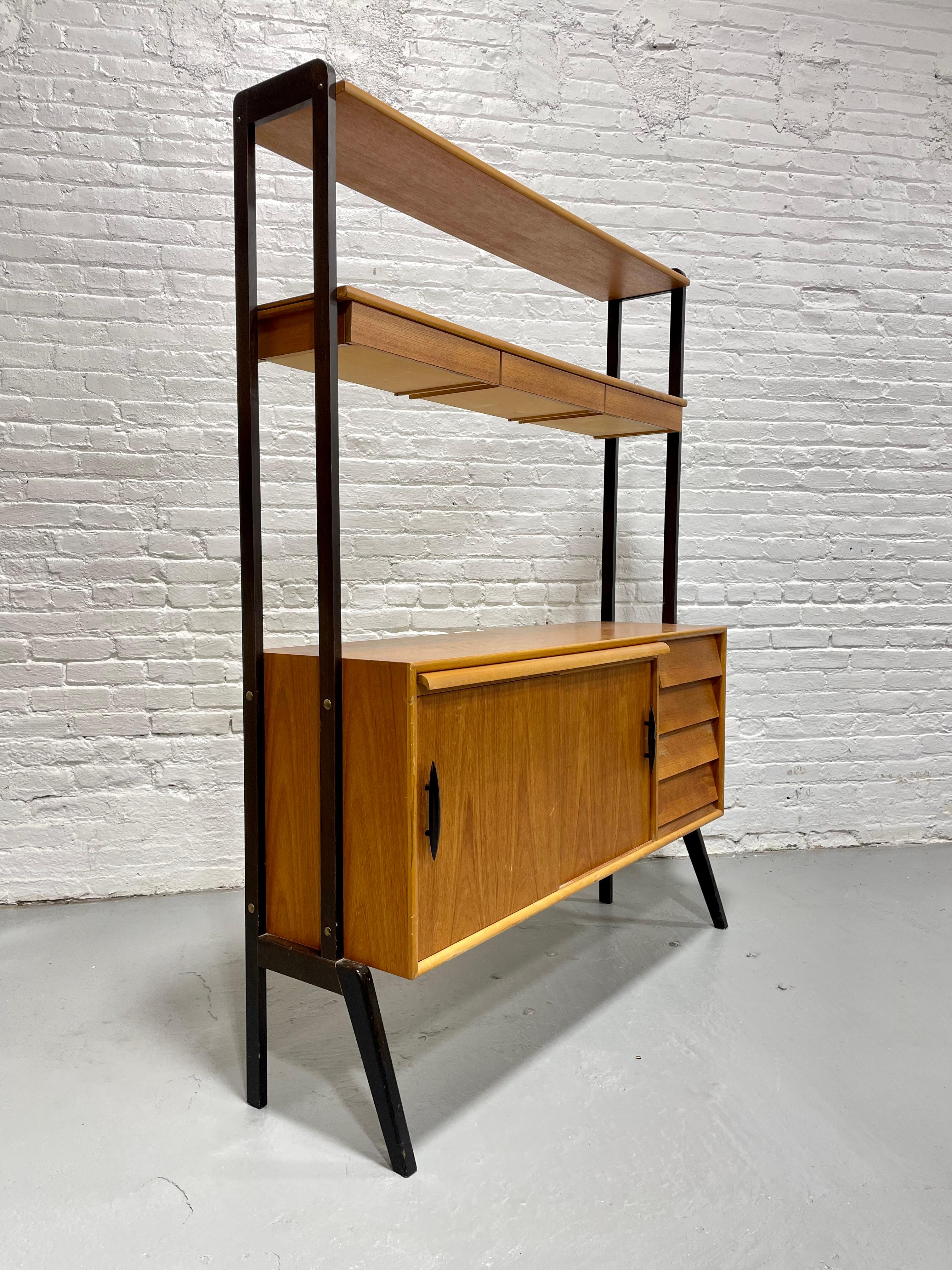 Mid-Century Modern Mid Century MODERN Teak Danish Free Standing Bookcase + Pull Out Desk / WALL UNI For Sale