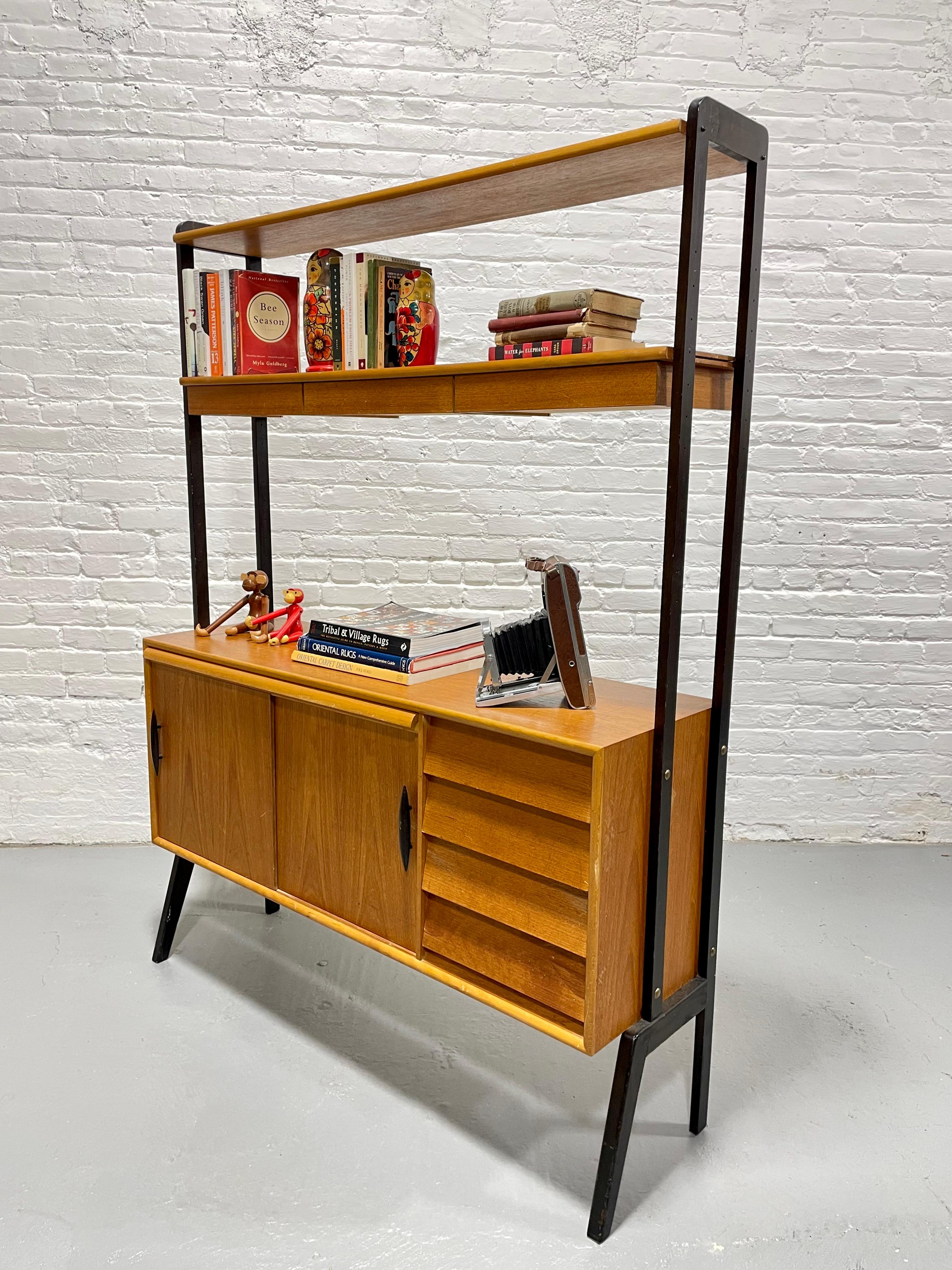Mid Century MODERN Teak Danish Free Standing Bookcase + Pull Out Desk / WALL UNI In Good Condition For Sale In Weehawken, NJ