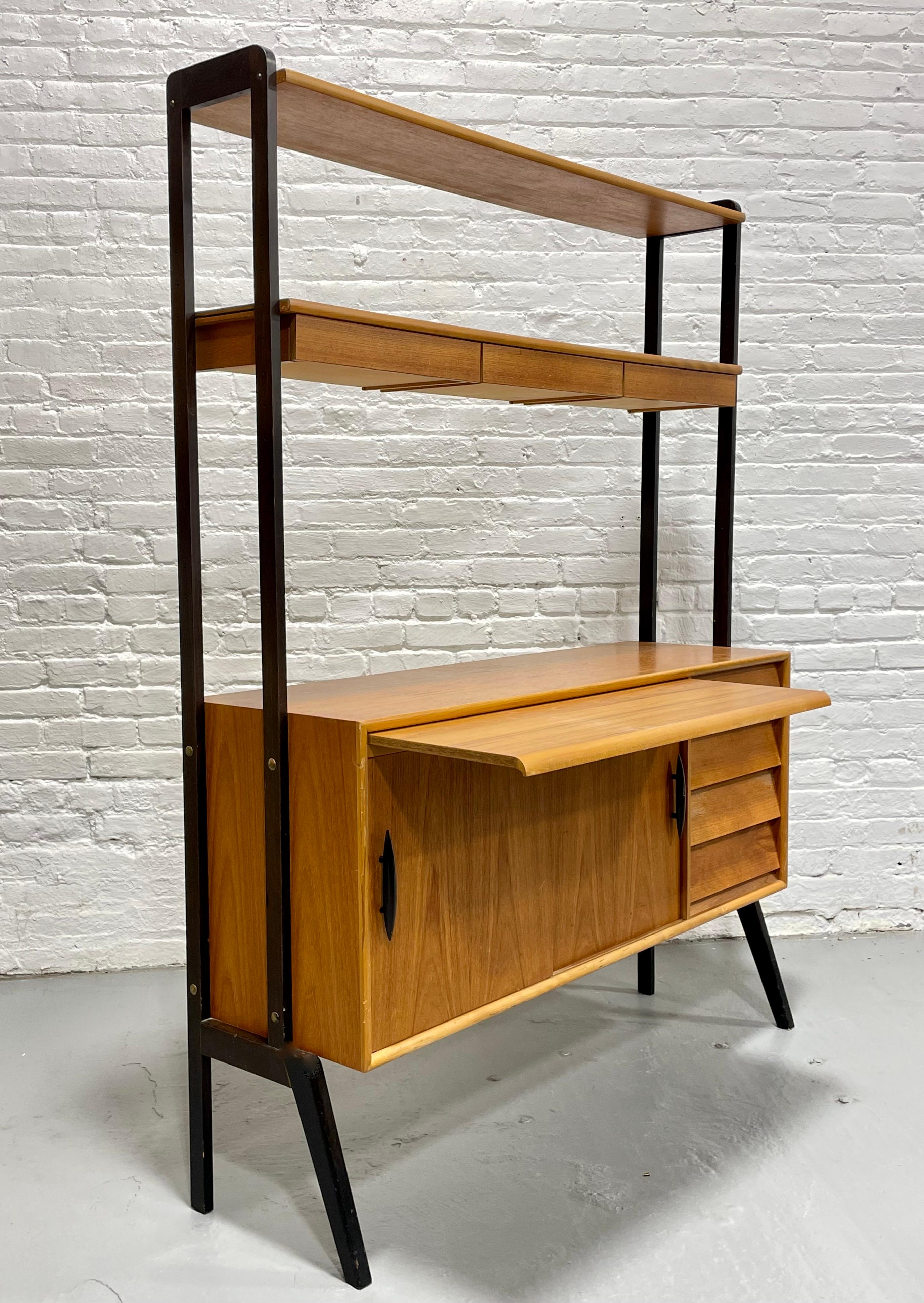 Mid Century MODERN Teak Danish Free Standing Bookcase + Pull Out Desk / WALL UNI For Sale 1