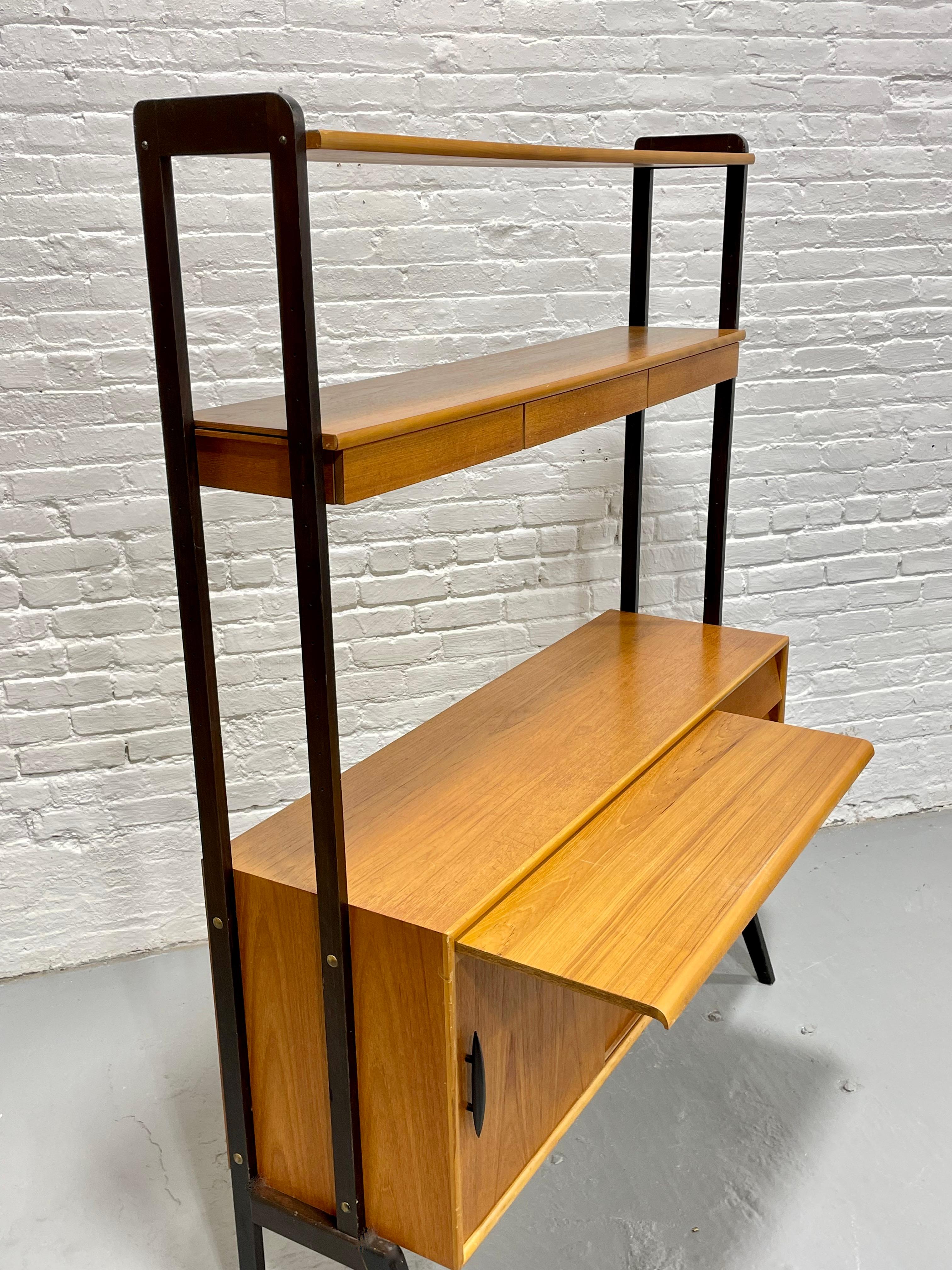 Mid Century MODERN Teak Danish Free Standing Bookcase + Pull Out Desk / WALL UNI For Sale 2