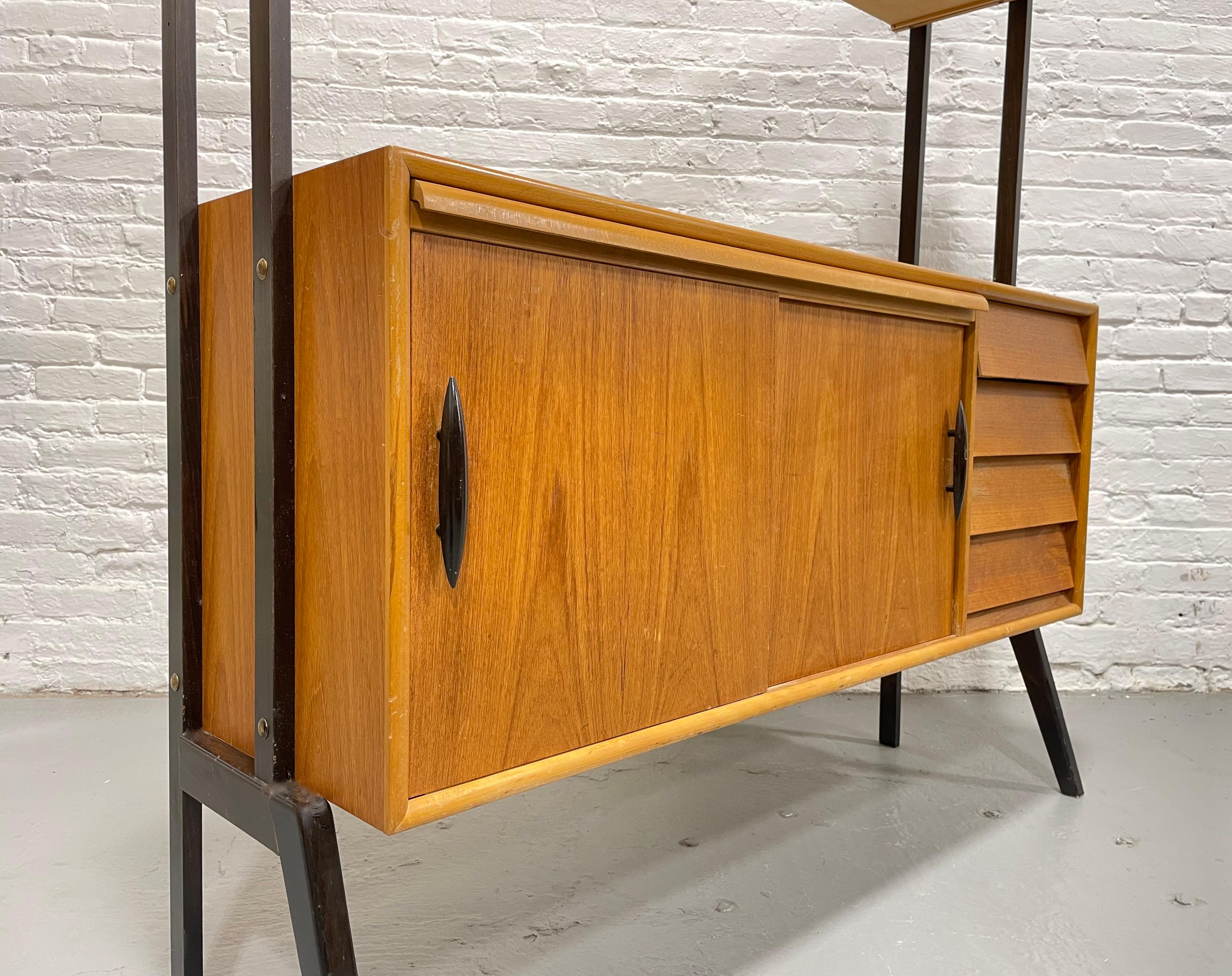 Mid Century MODERN Teak Danish Free Standing Bookcase + Pull Out Desk / WALL UNI For Sale 3