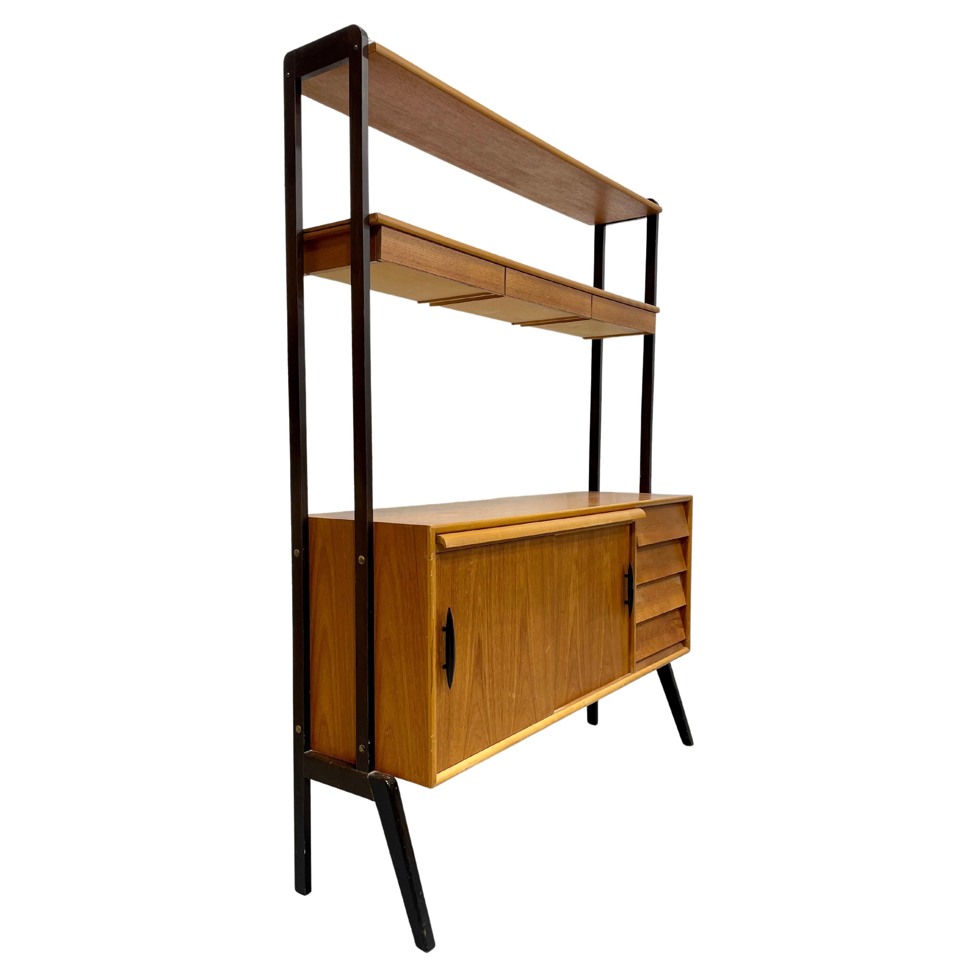 Mid Century MODERN Teak Danish Free Standing Bookcase + Pull Out Desk / WALL UNI