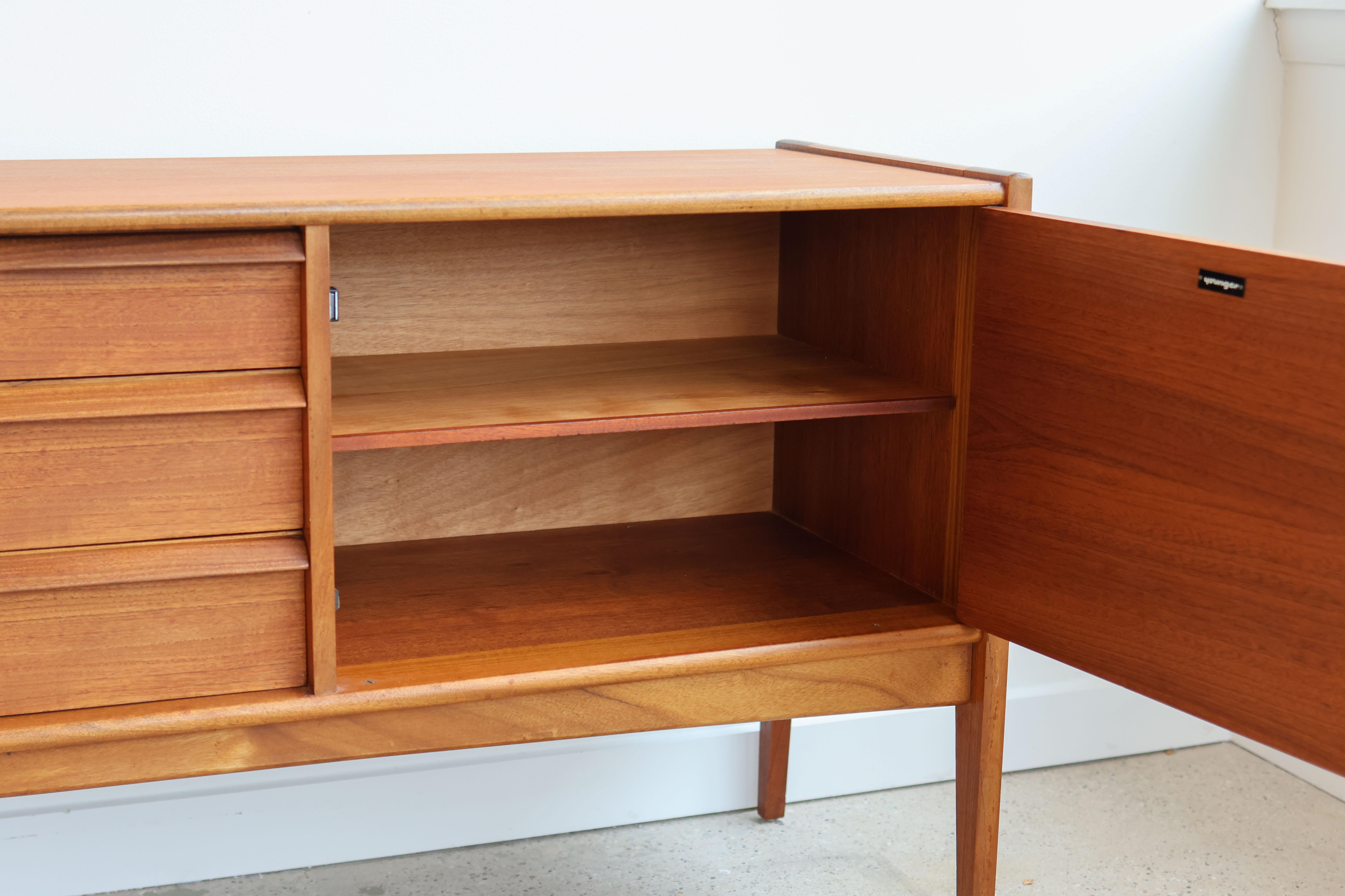 Mid Century Modern Teak Danish Modern Younger Sideboard Finished Back For Sale 4