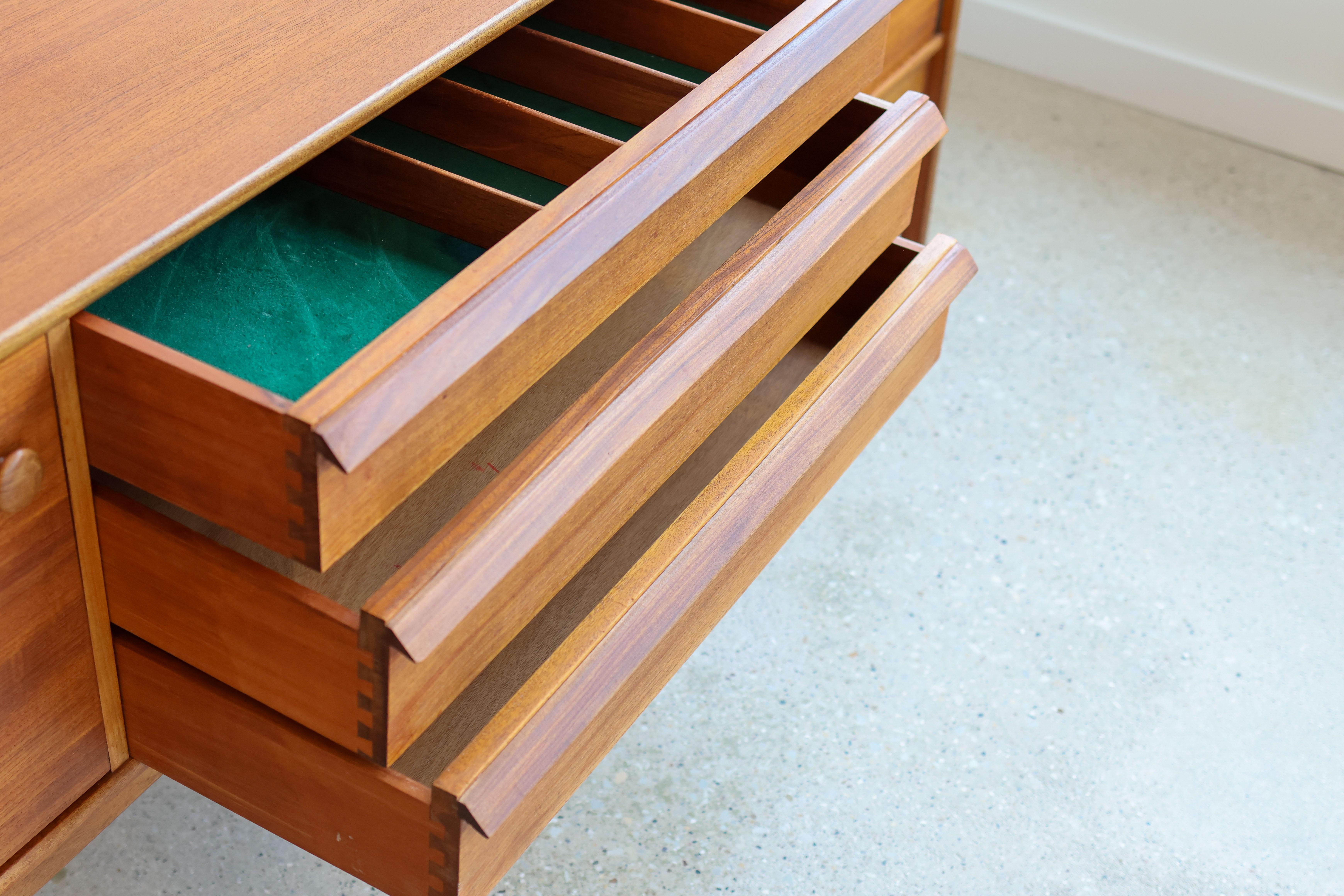 Mid Century Modern Teak Danish Modern Younger Sideboard Finished Back For Sale 7