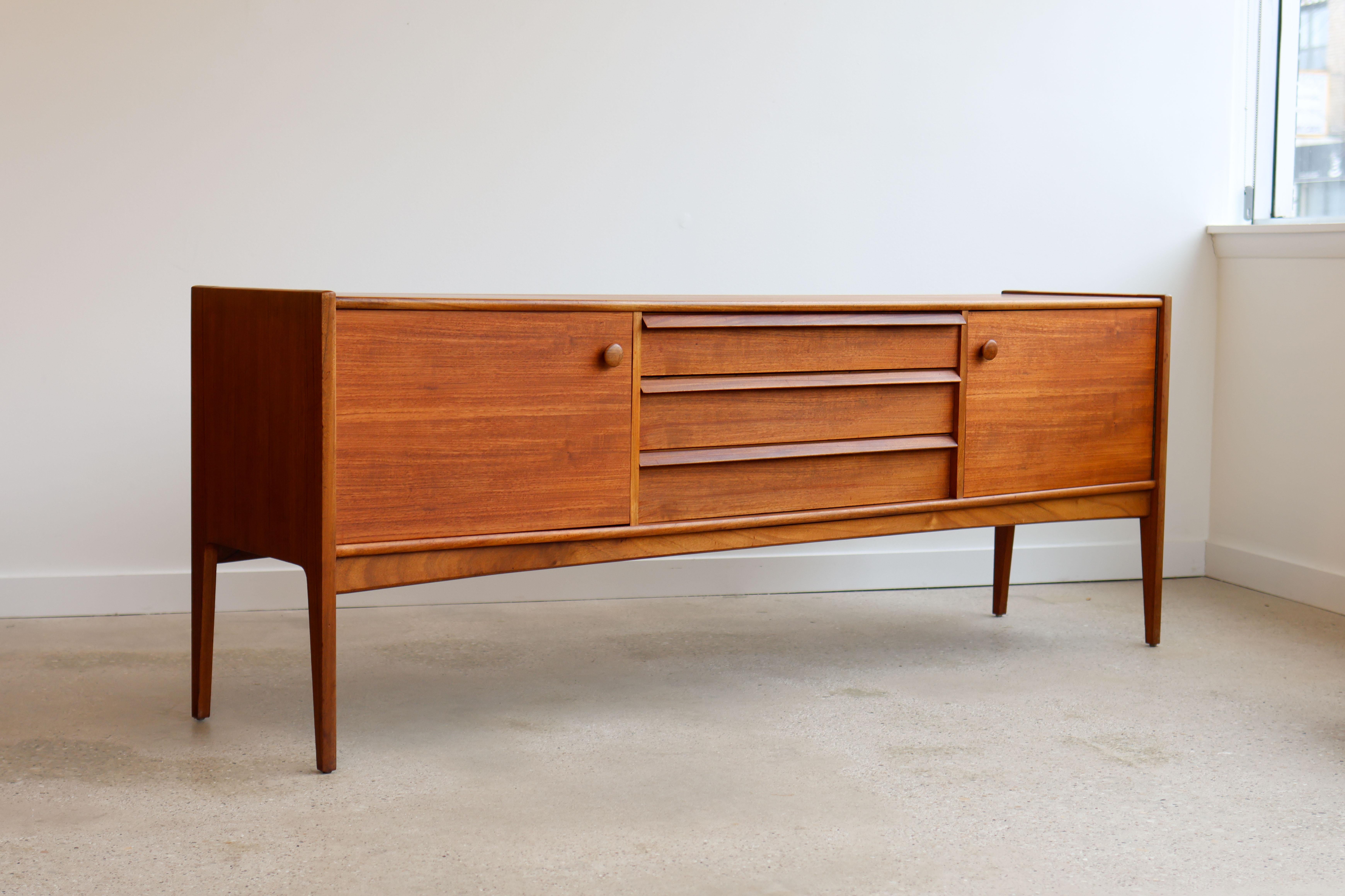 Mid Century Modern Teak Danish Modern Younger Sideboard Finished Back For Sale 9