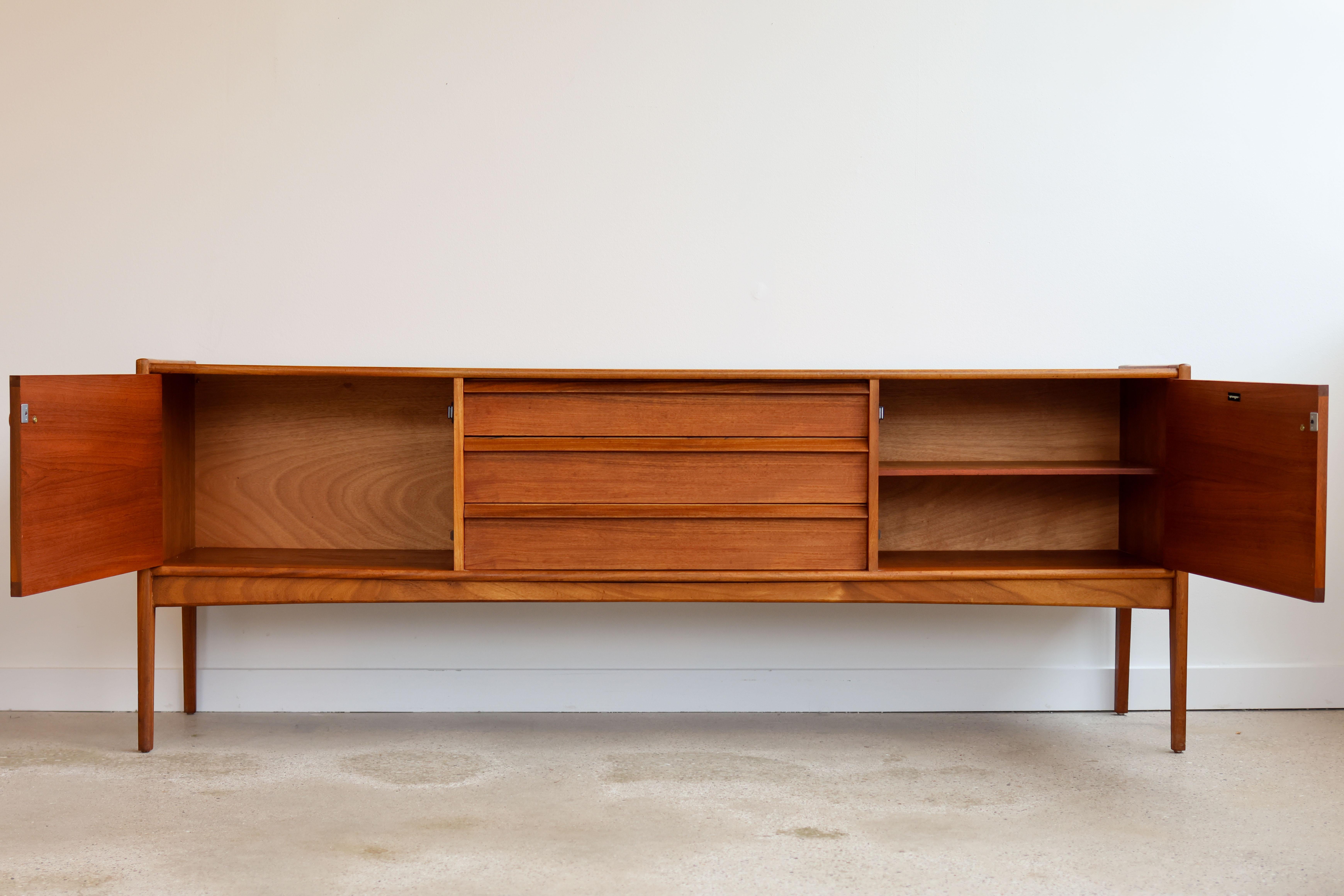 Mid Century Modern Teak Danish Modern Younger Sideboard Finished Back For Sale 3