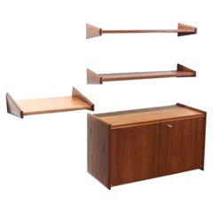 Vintage Mid Century Modern Teak Danish Style Hanging Wall System Shelving Cabinets