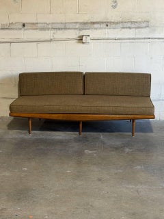 Mid-Century Modern Teak Daybed Sofa with Floating Wood Frame and Exposed Back