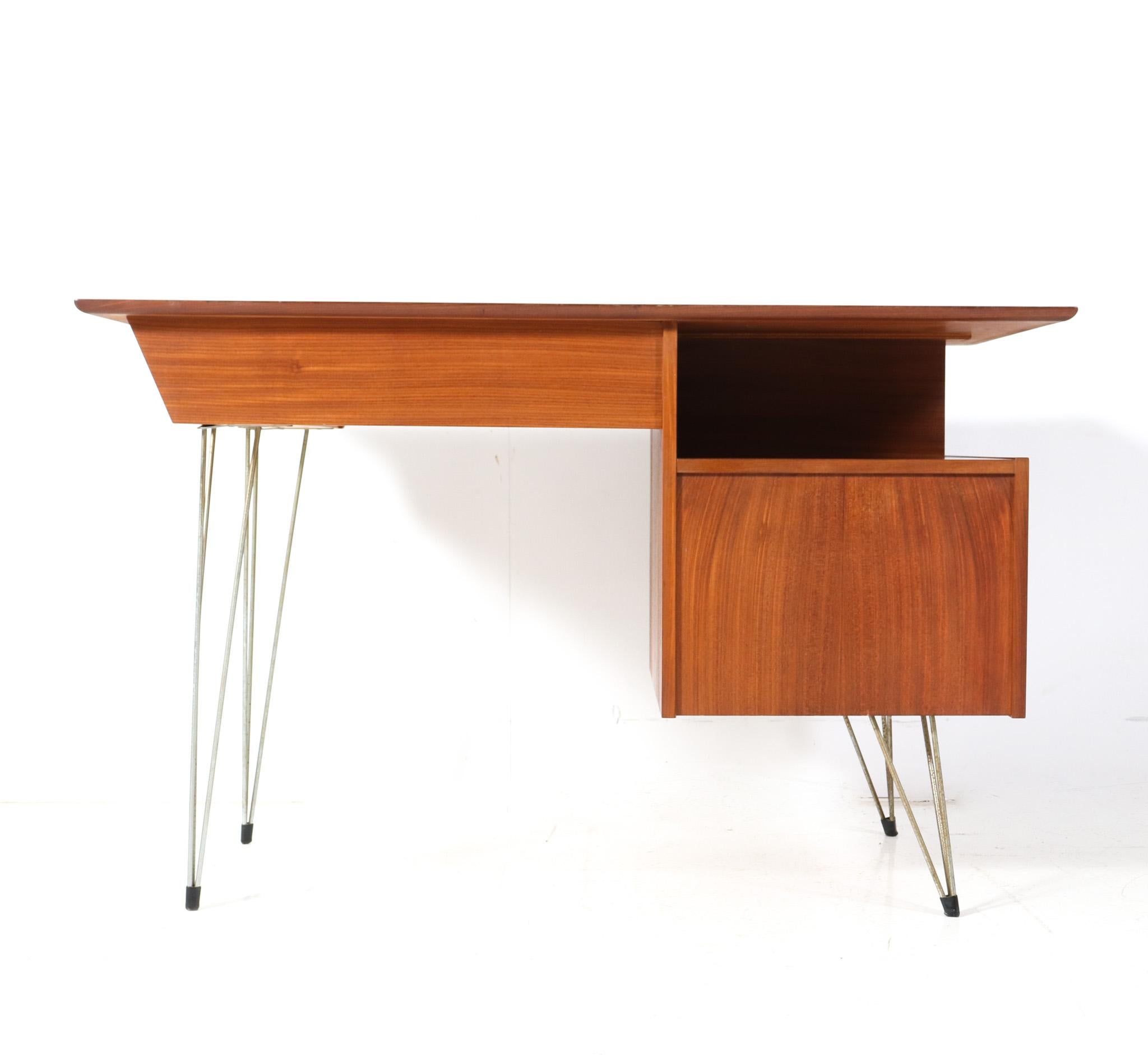 Metal  Mid-Century Modern Teak  Desk or Writing Table by Louis van Teeffelen for WéBé For Sale
