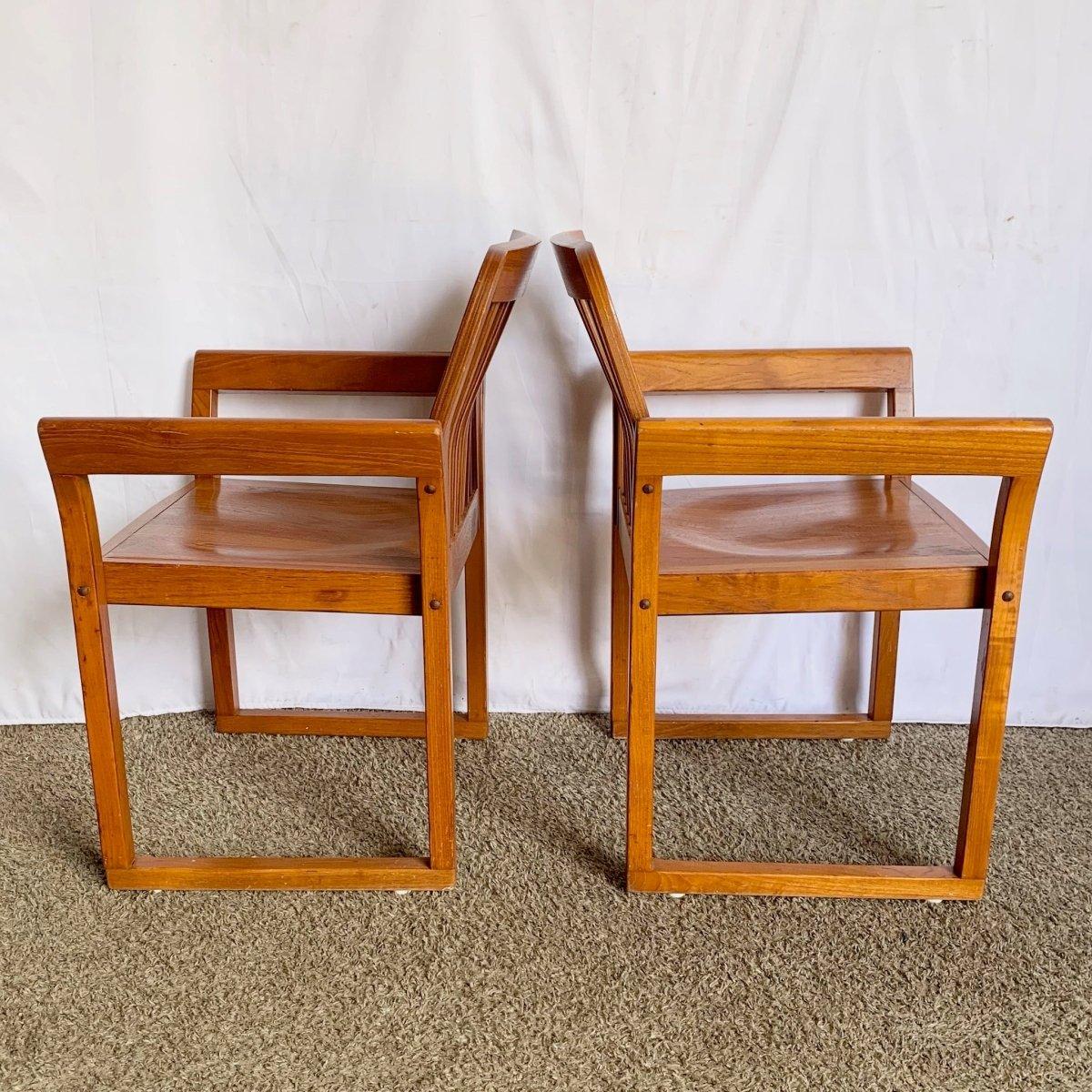 Mid Century Modern Teak Dining Arm Chairs - Set of 4 For Sale 5