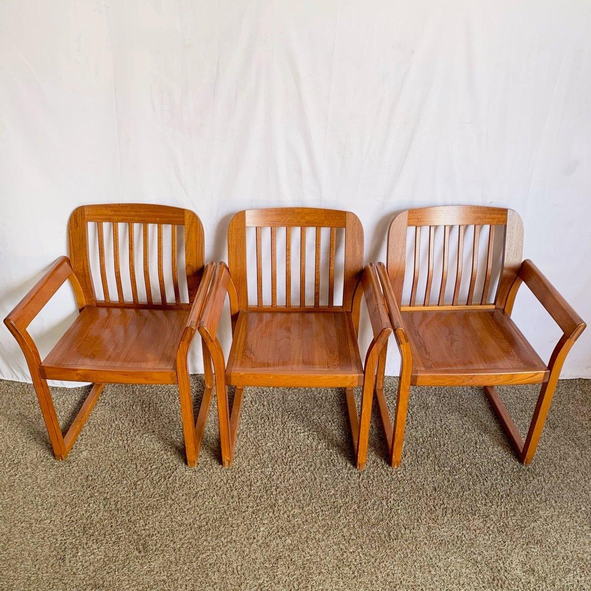 Mid Century Modern Teak Dining Arm Chairs - Set of 4 For Sale 2