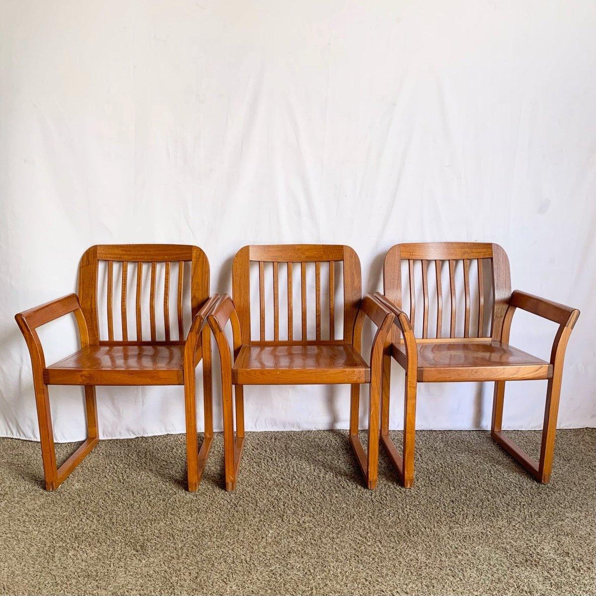 Mid Century Modern Teak Dining Arm Chairs - Set of 4 For Sale 3