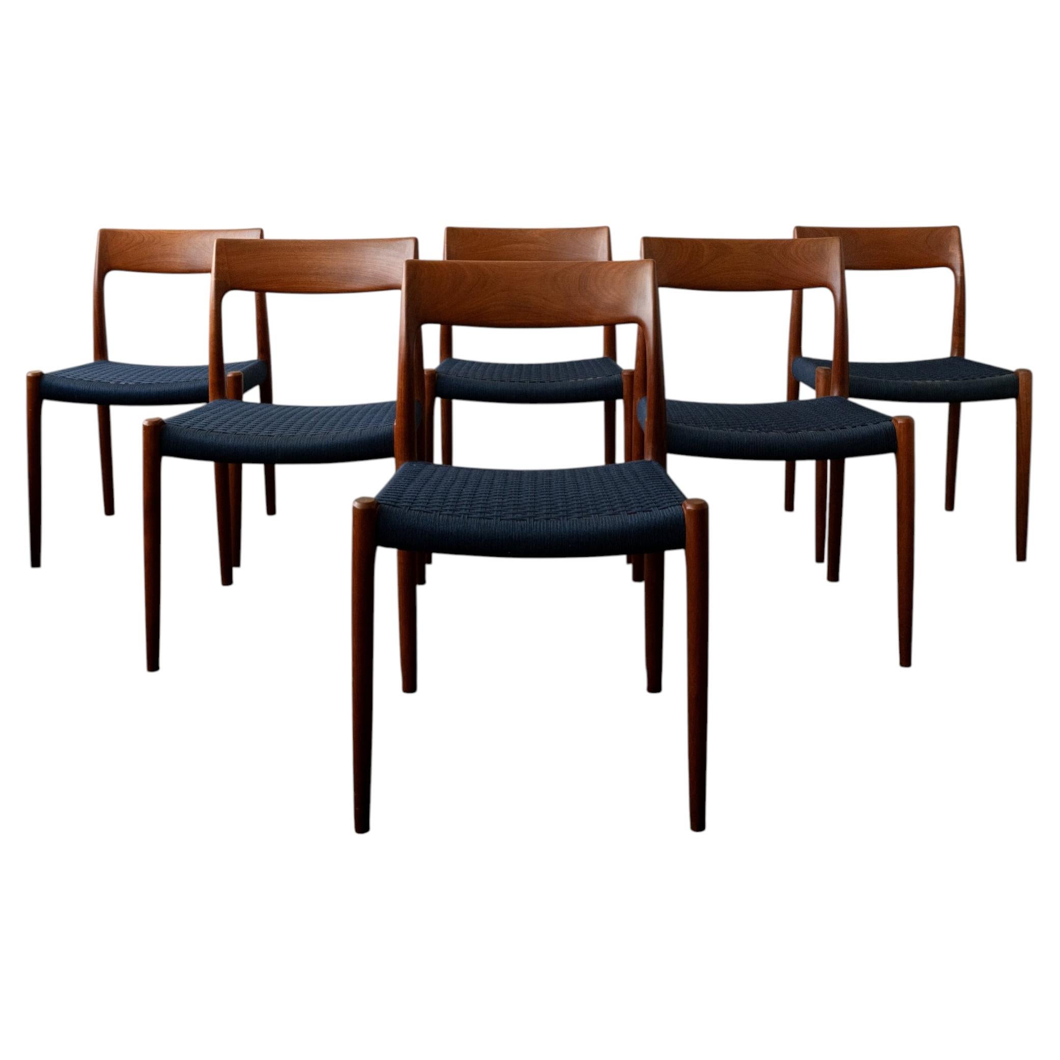 Mid Century Modern Teak Dining Chairs Model 77 by Niels Otto Møller, 1960s