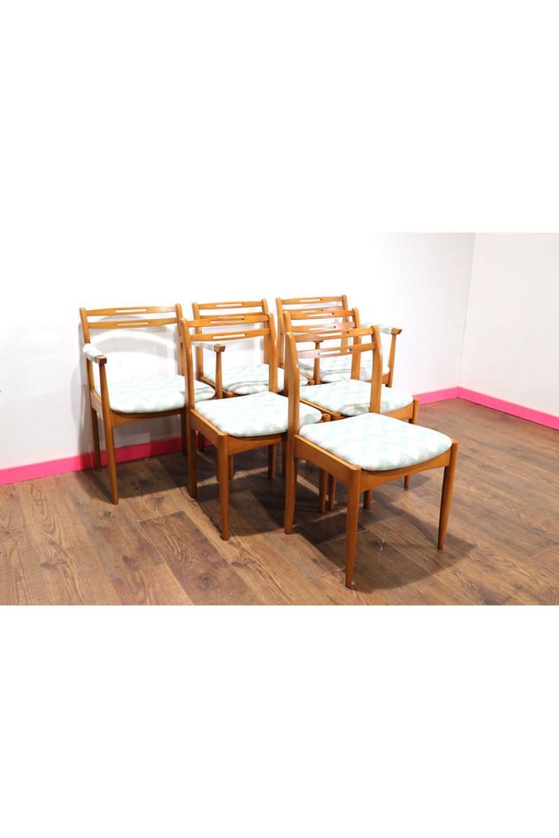 Mid Century Modern Teak Dining Chairs x 6 By Morris of Glasgow Danish Style In Good Condition For Sale In Los Angeles, CA