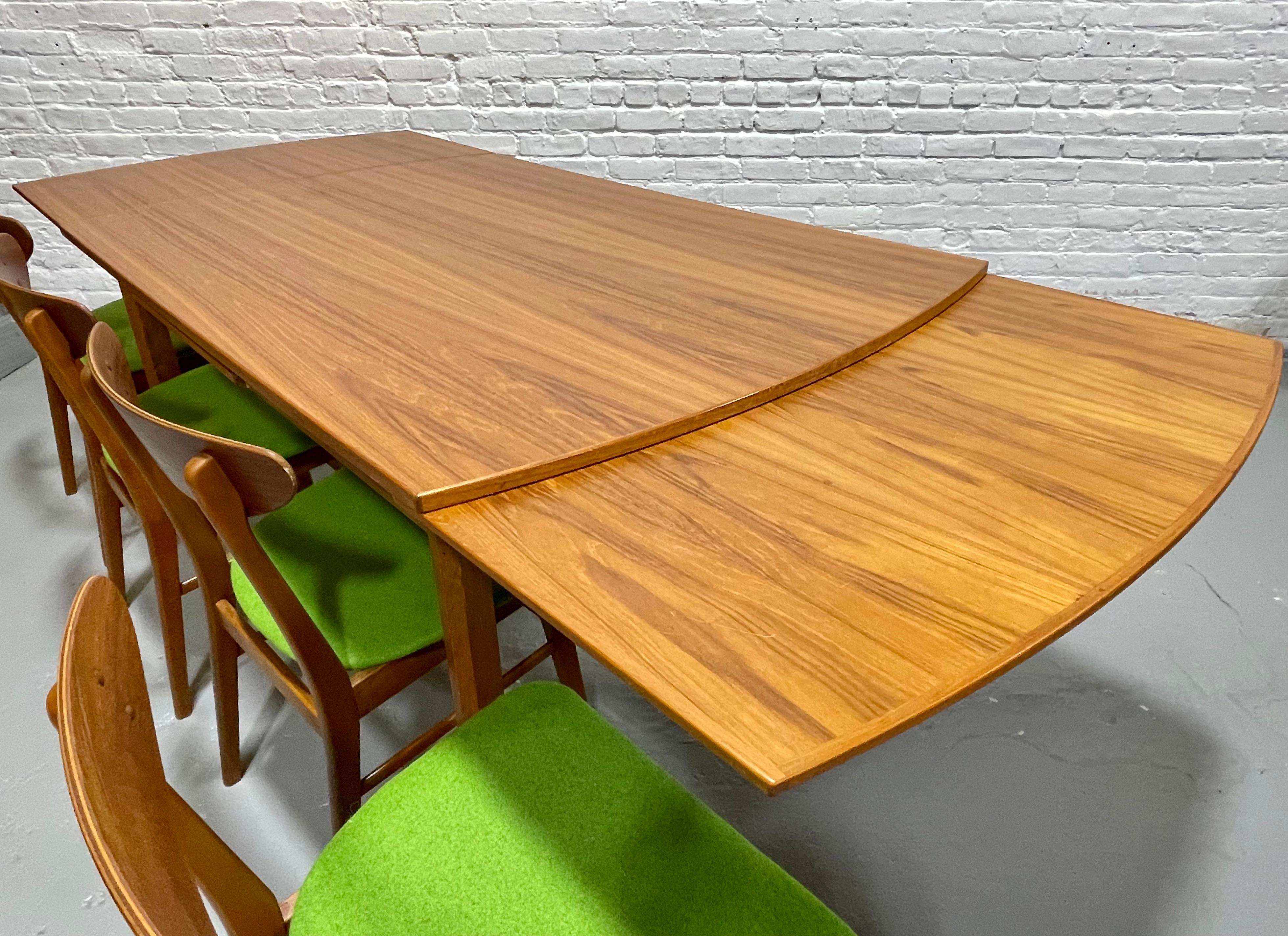 Mid Century MODERN Teak DINING TABLE + hidden leaves, c. 1960's 8