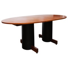 Mid-Century Modern Teak Dining Table on Leather Wrapped Pedestals