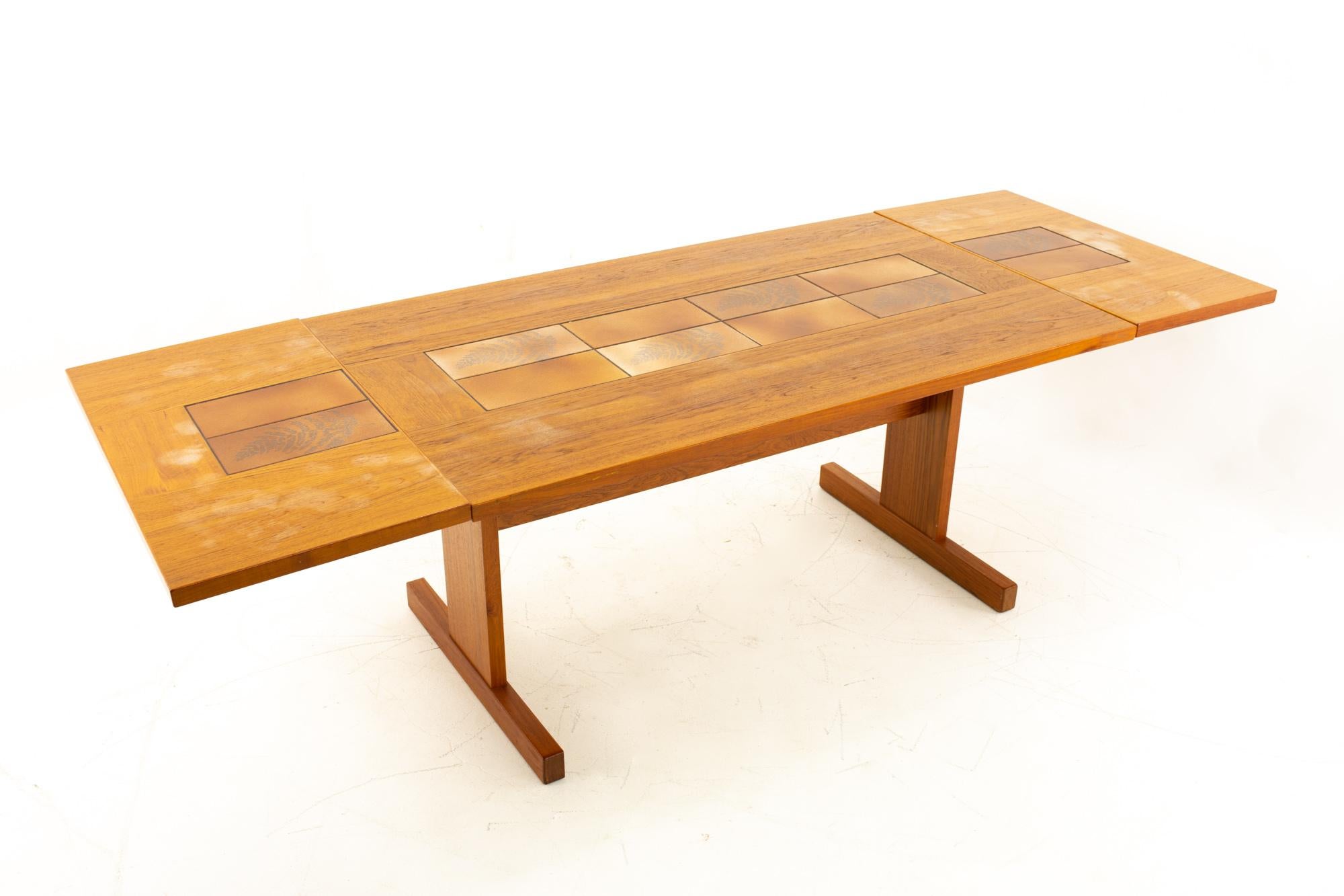 Mid-Century Modern Teak Dining Table with Tile Inlay In Excellent Condition For Sale In Countryside, IL