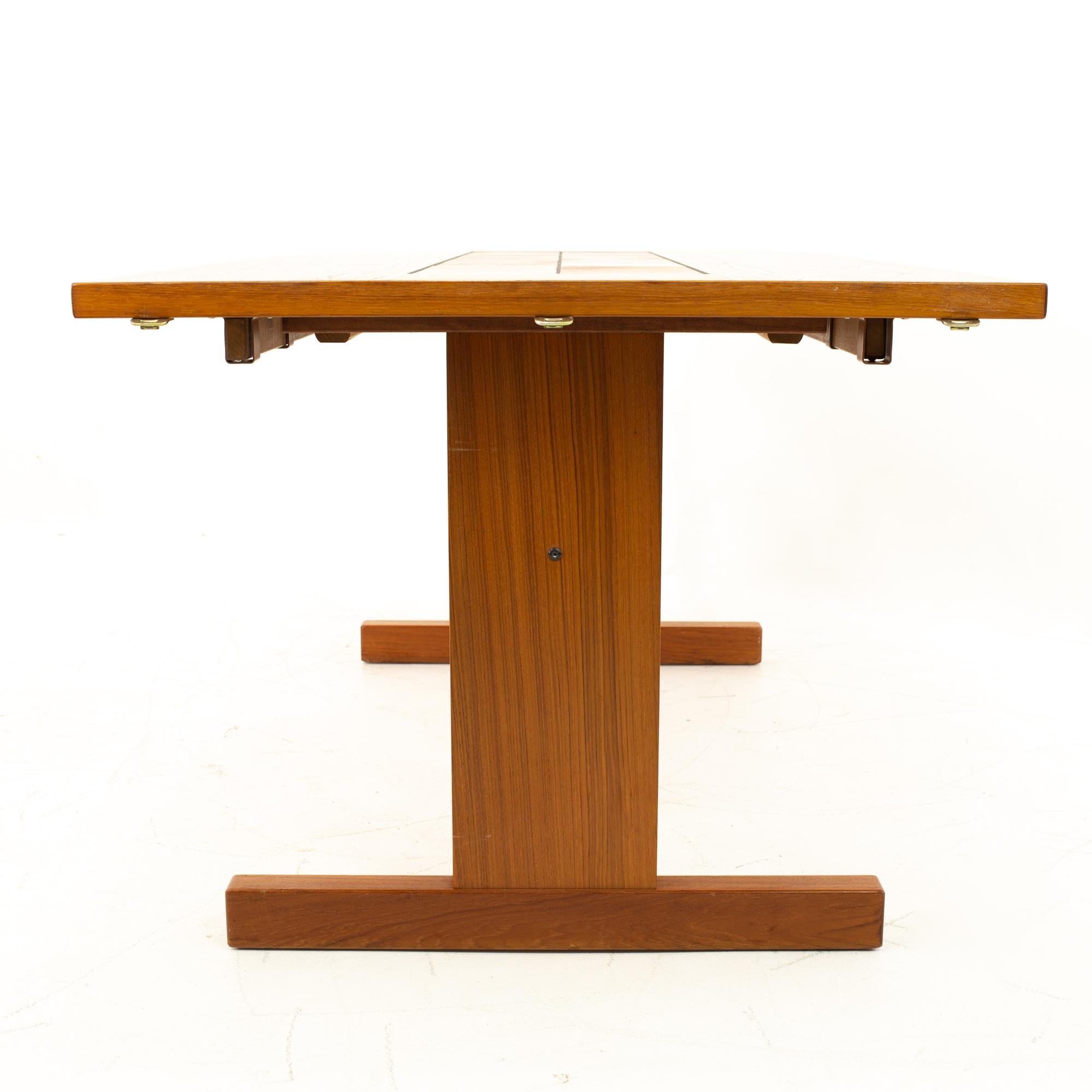 American Mid-Century Modern Teak Dining Table with Tile Inlay For Sale
