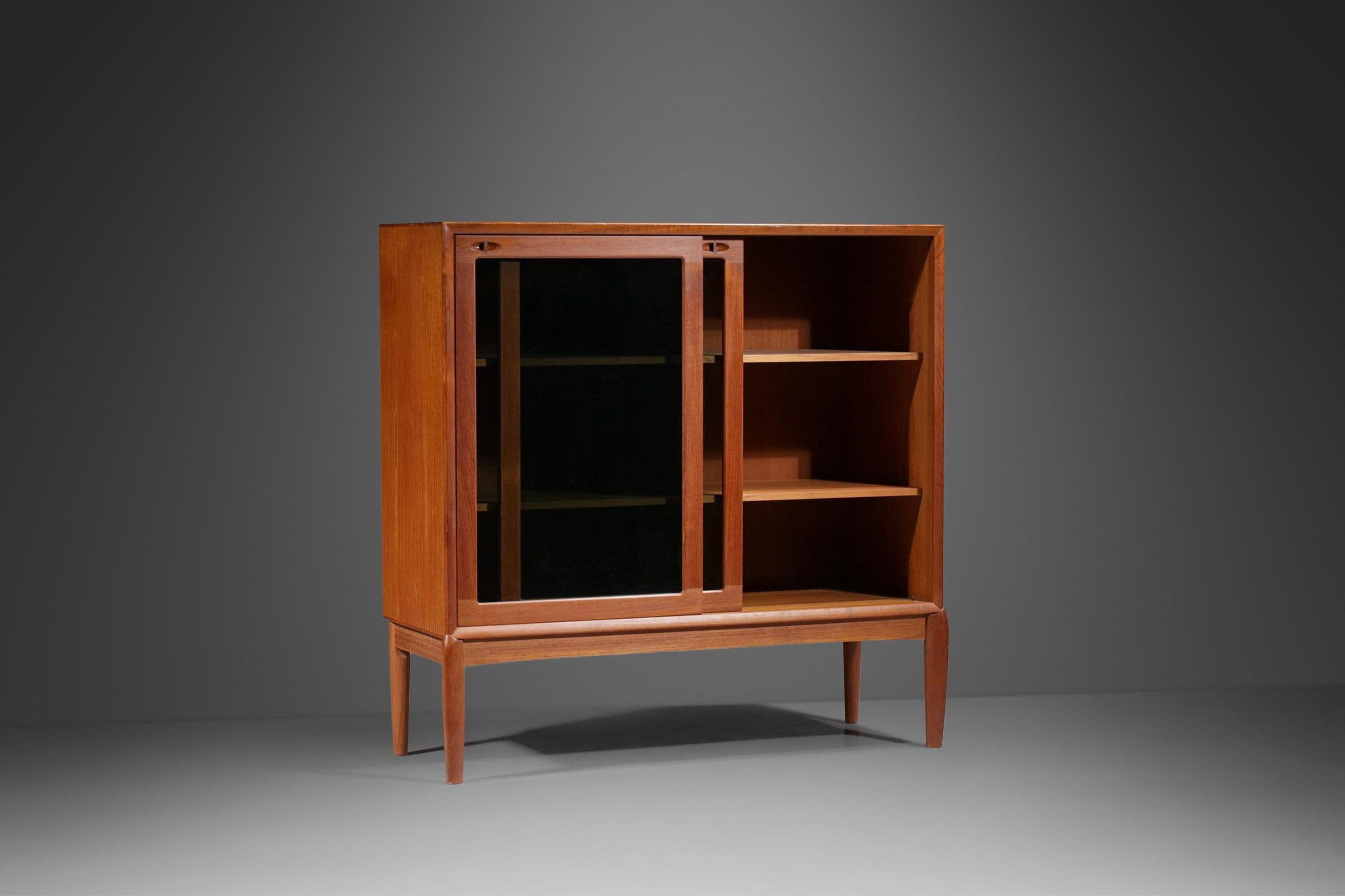 mid century display cabinet with glass doors