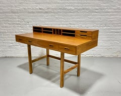 ESCRITORIO de teca de doble cara moderno de mediados de siglo al estilo de Peter Lovig, años 60